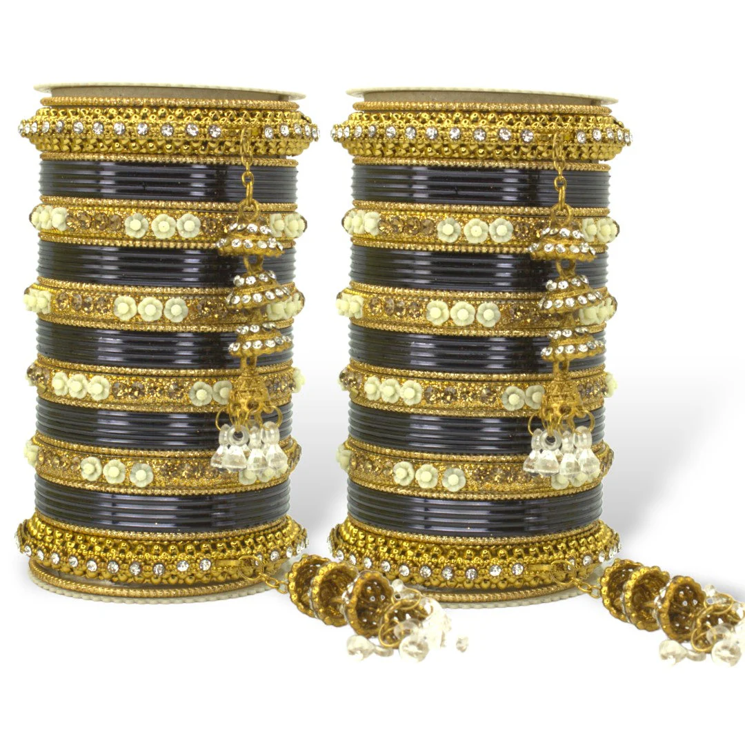 Antique Jhumki Latkan Bangle set for two hands by Leshya - Image 11