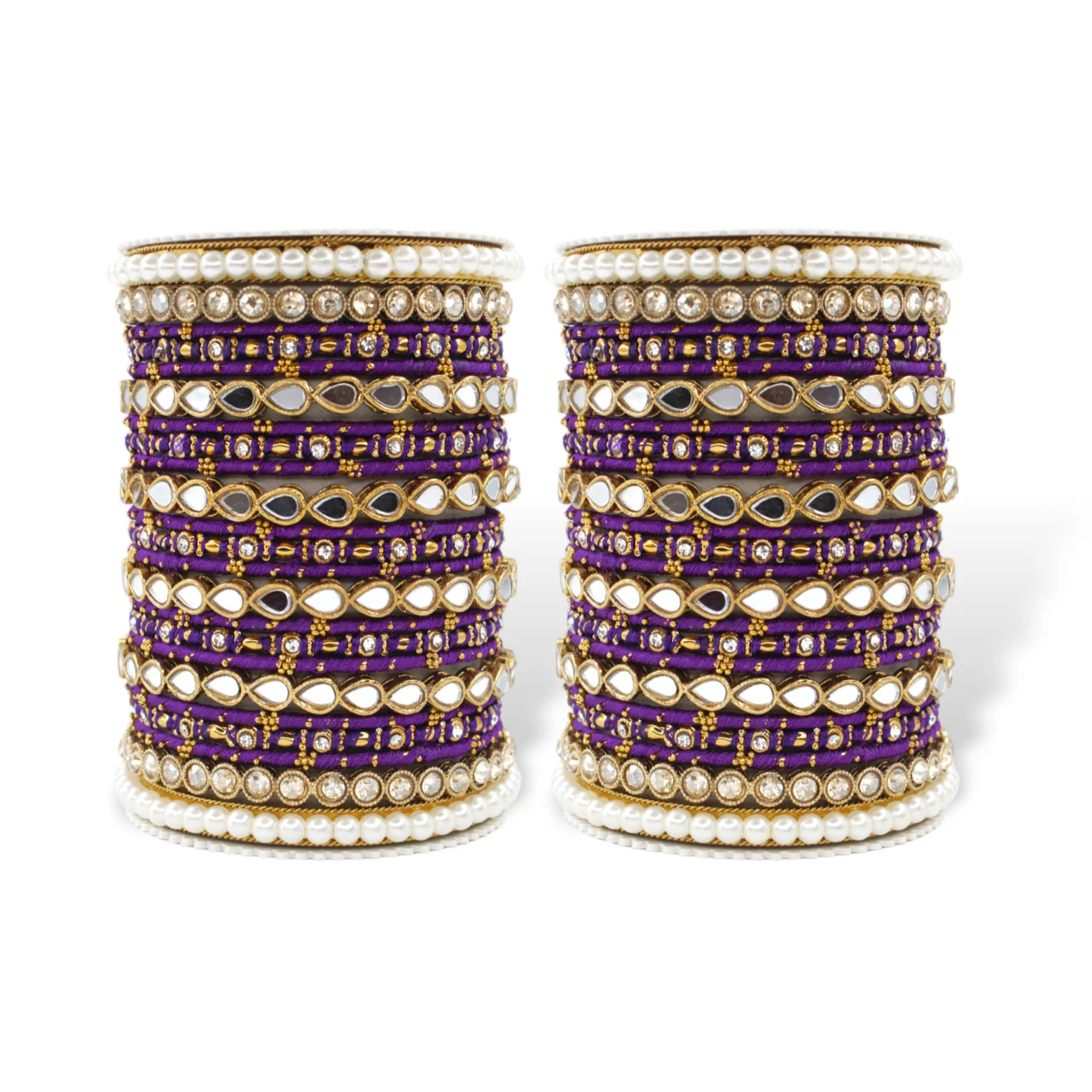Bangle Set with Drop Mirror Kada and Pearl by Leshya - Image 11