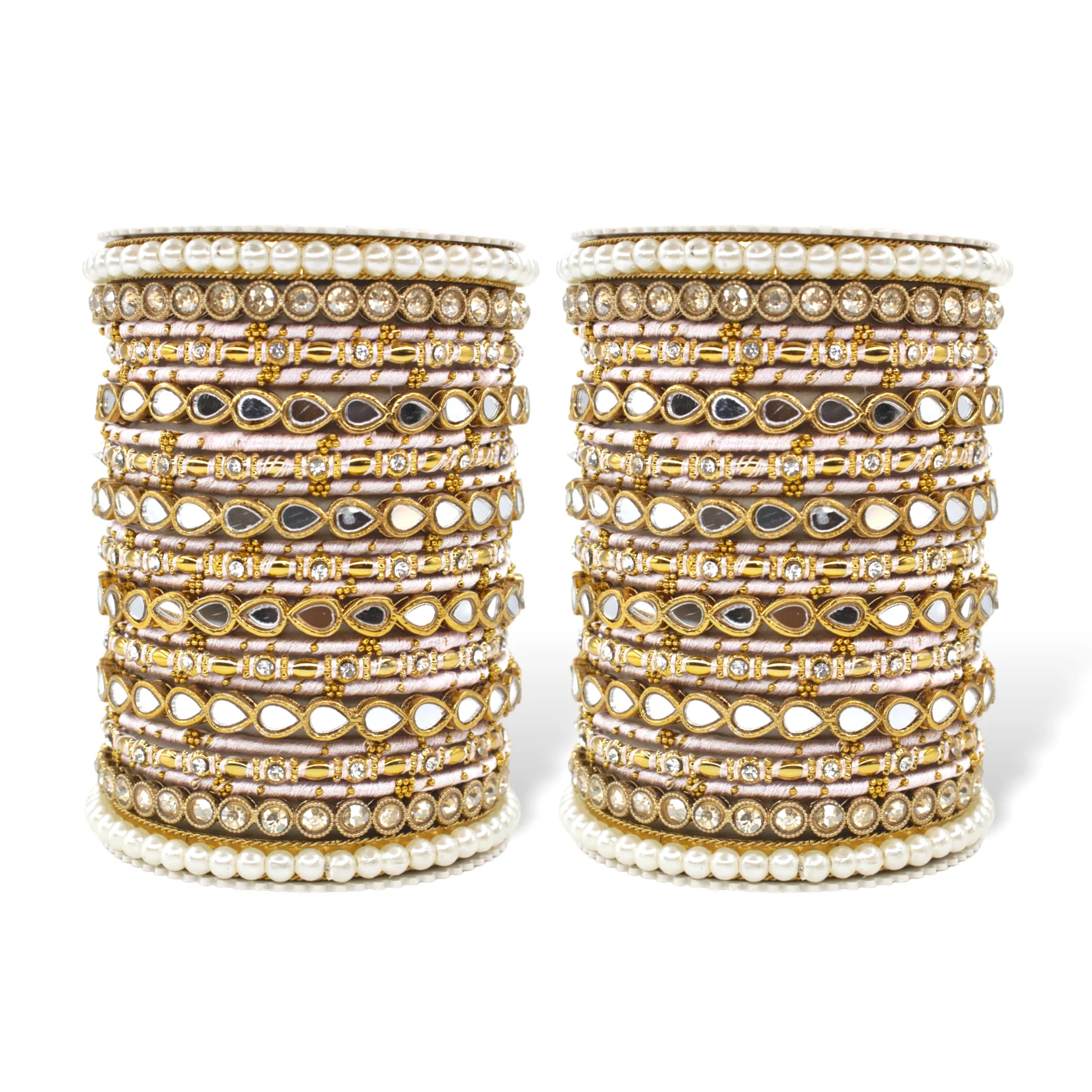 Bangle Set with Drop Mirror Kada and Pearl by Leshya - Image 16