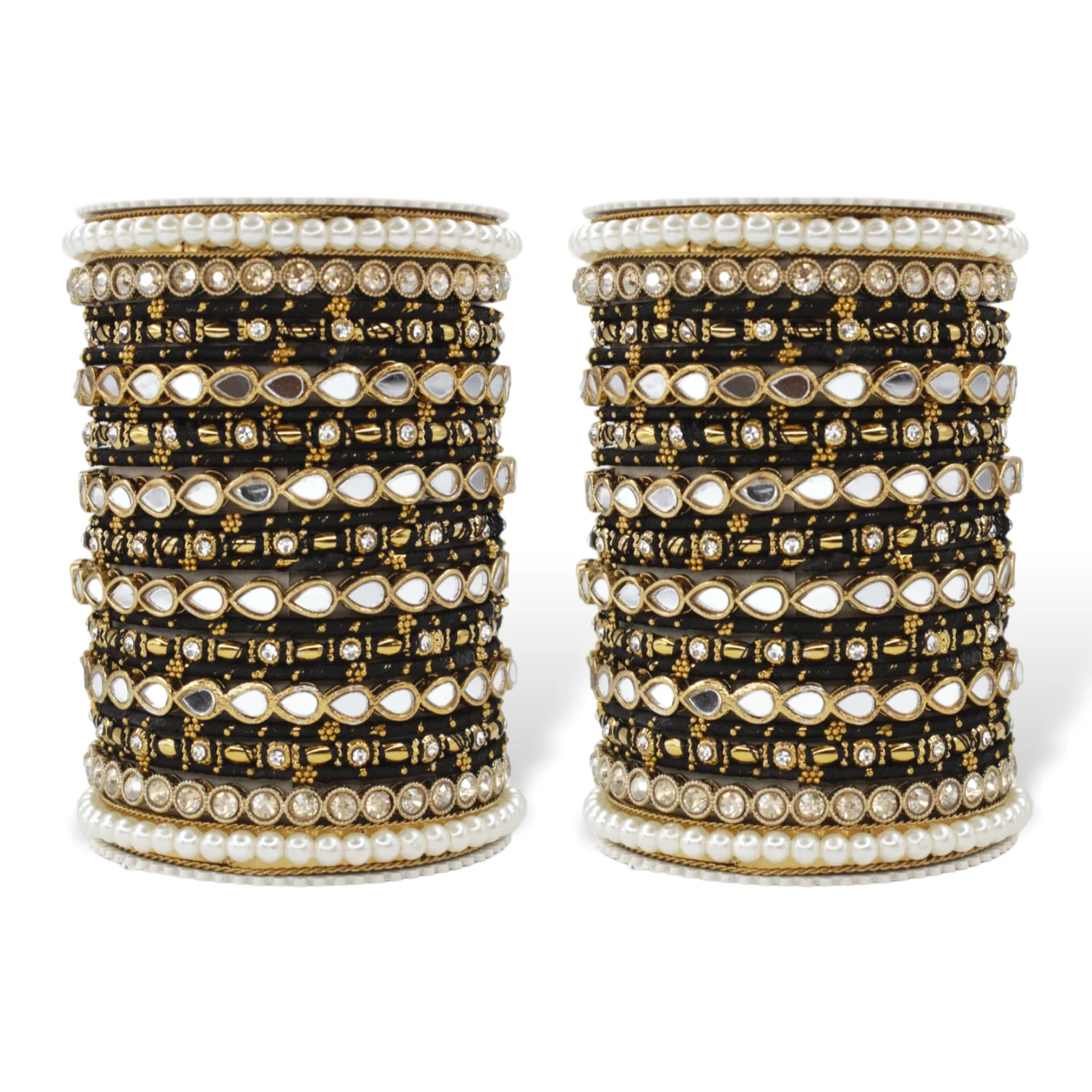 Bangle Set with Drop Mirror Kada and Pearl by Leshya