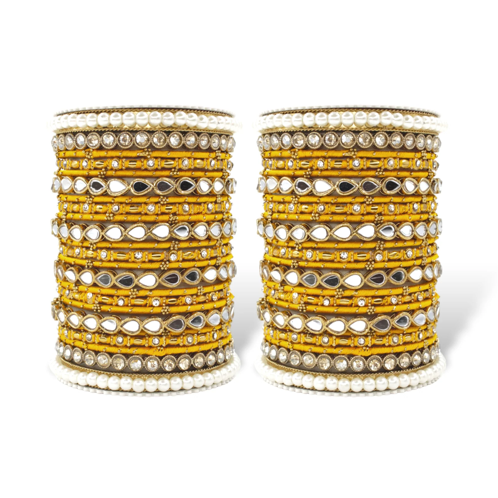 Bangle Set with Drop Mirror Kada and Pearl by Leshya - Image 13