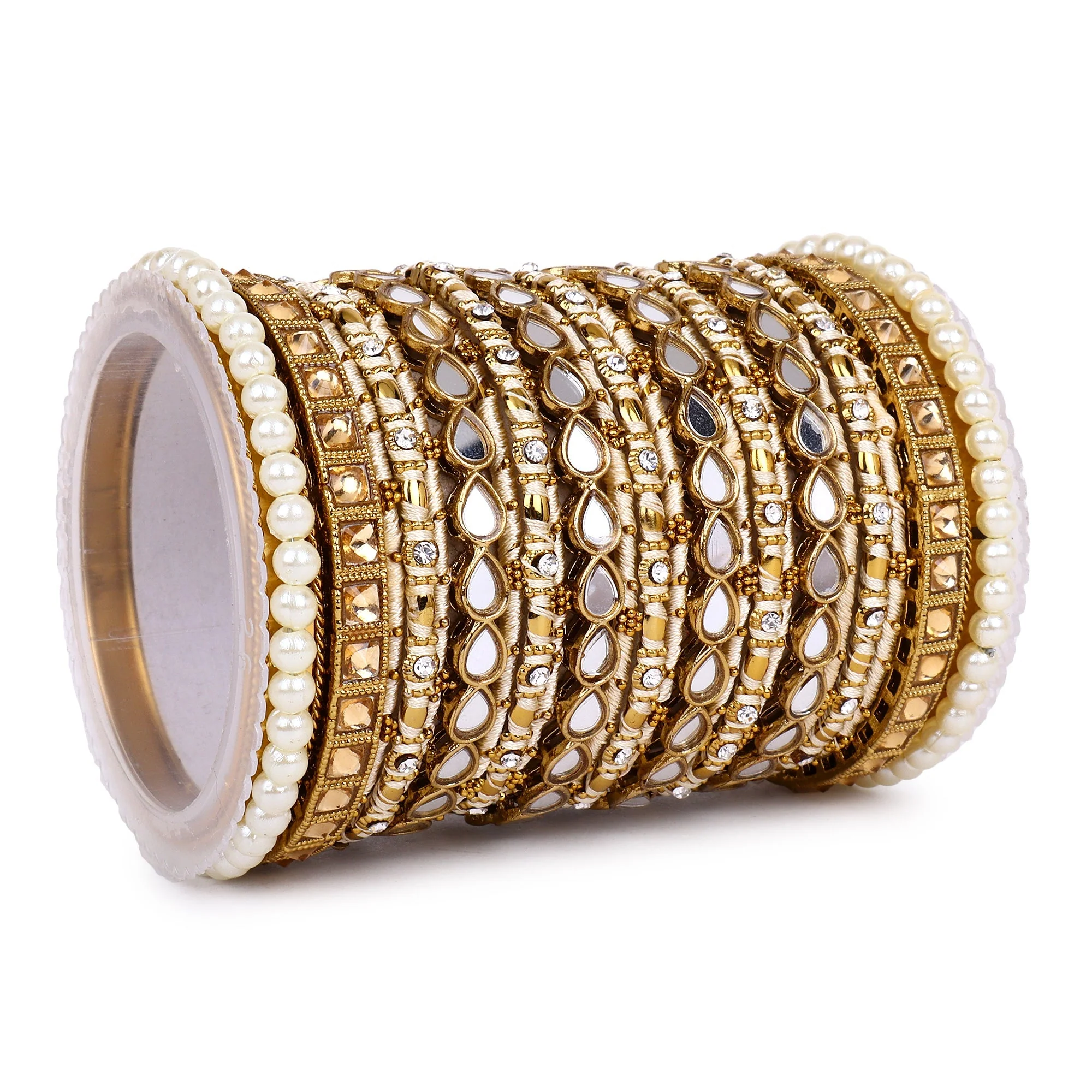 Bangle Set with Drop Mirror Kada and Pearl by Leshya - Image 7