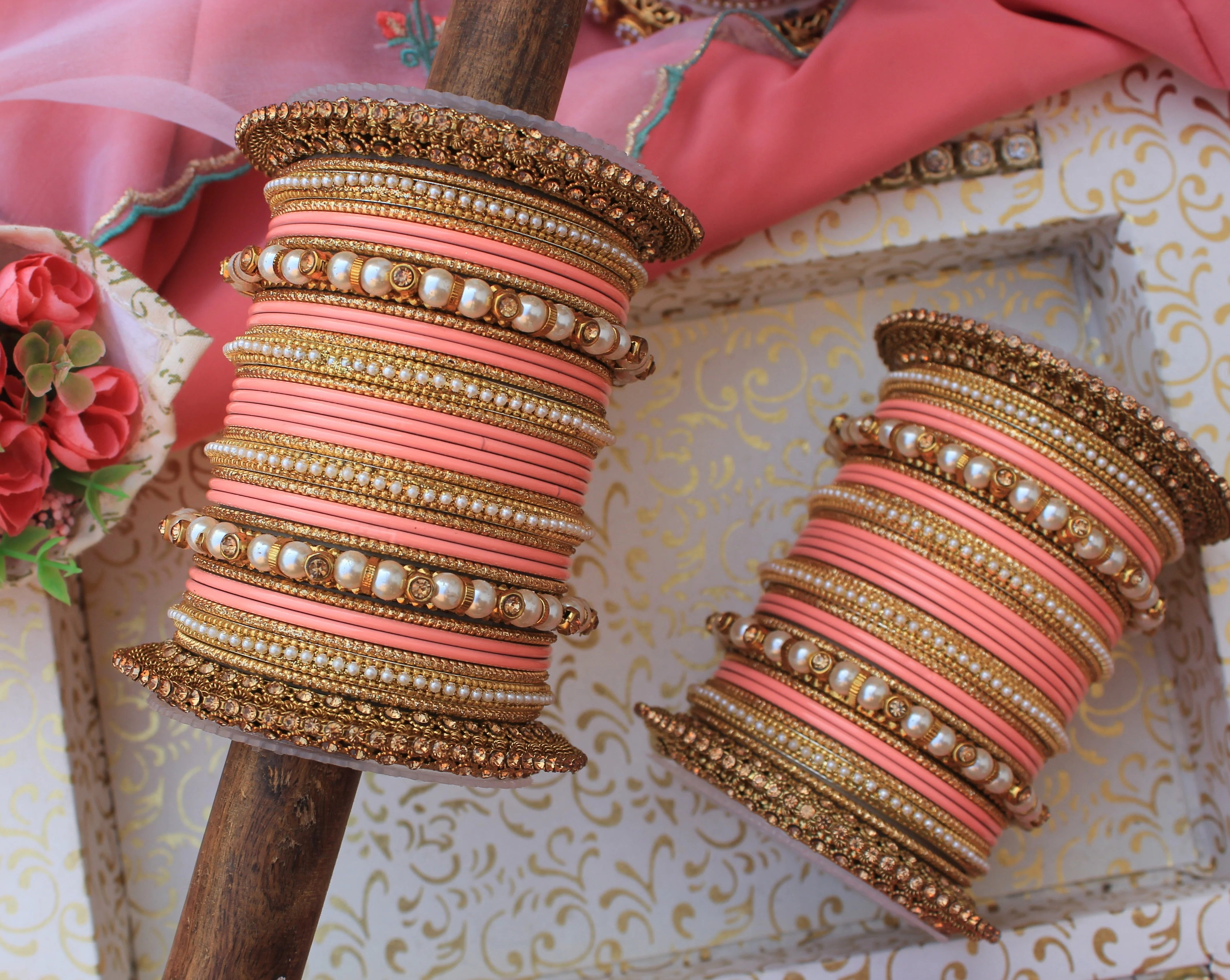 Beautiful Bridal Bangle Set with Pacheli Kada by Leshya - Image 5