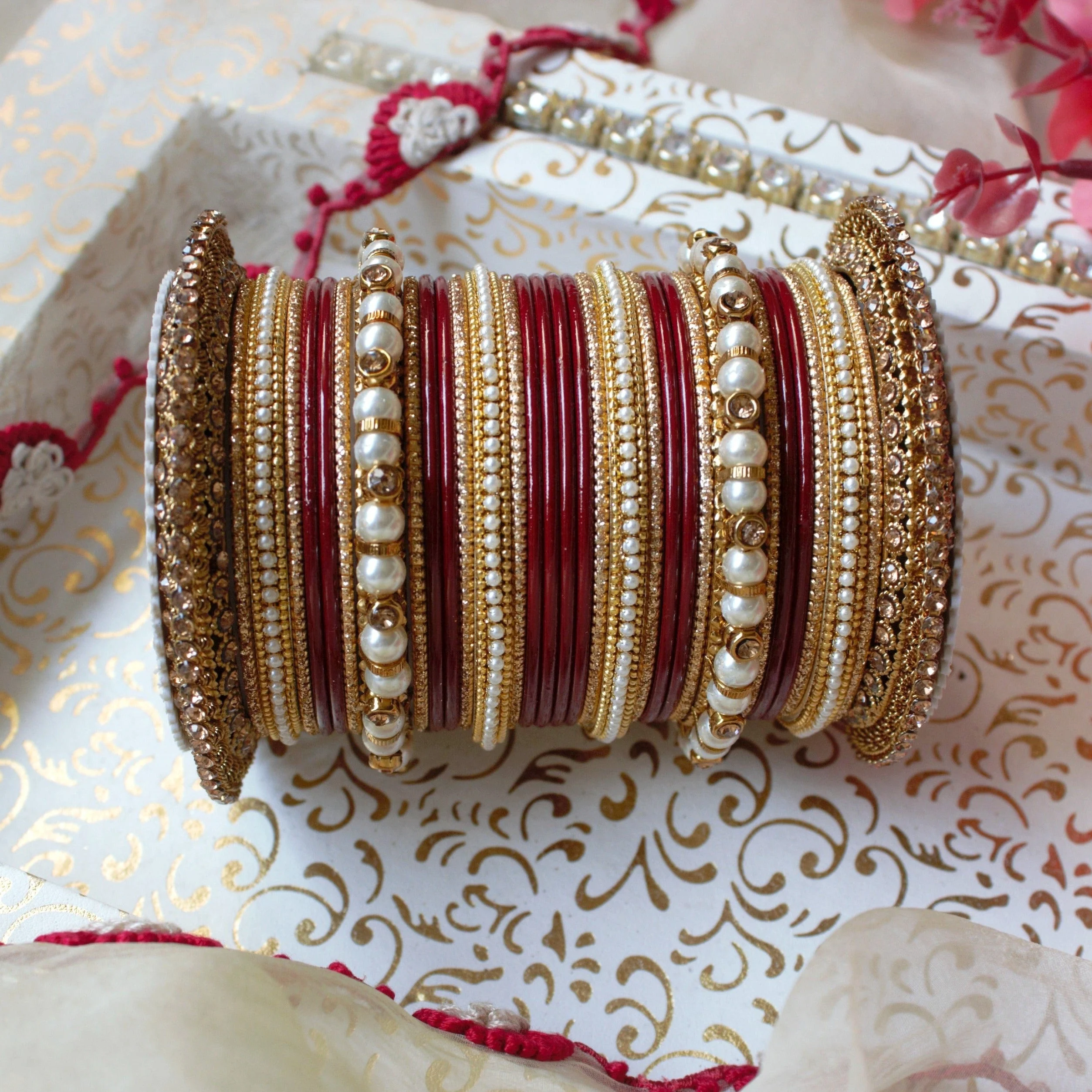 Beautiful Bridal Bangle Set with Pacheli Kada by Leshya - Image 7