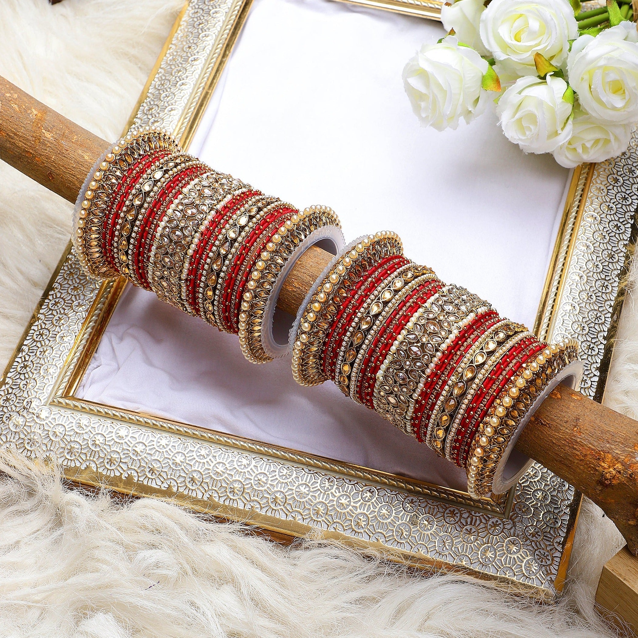 Beautiful Bridal Bangle Set with Pacheli Kada by Leshya - Image 8