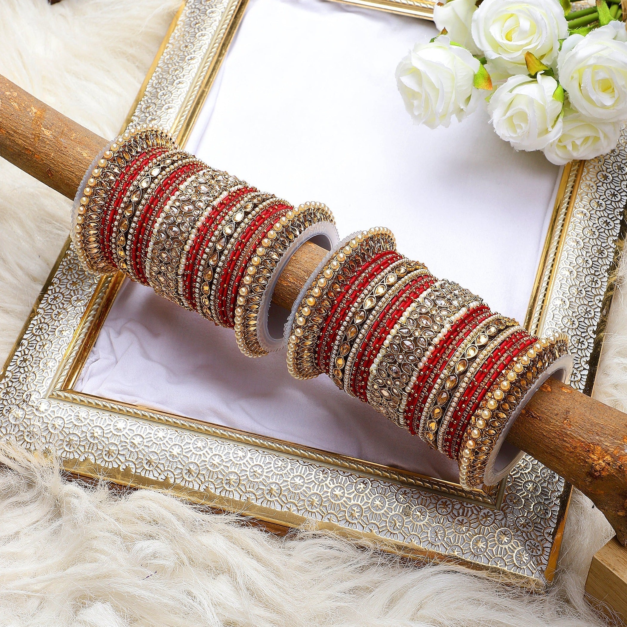 Beautiful Bridal Bangle Set with Pacheli Kada by Leshya - Image 12