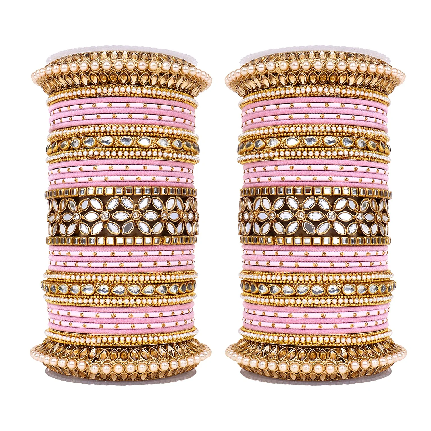 Bridal Bangle Set with Flower Mirror Kada and Pacheli by Leshya
