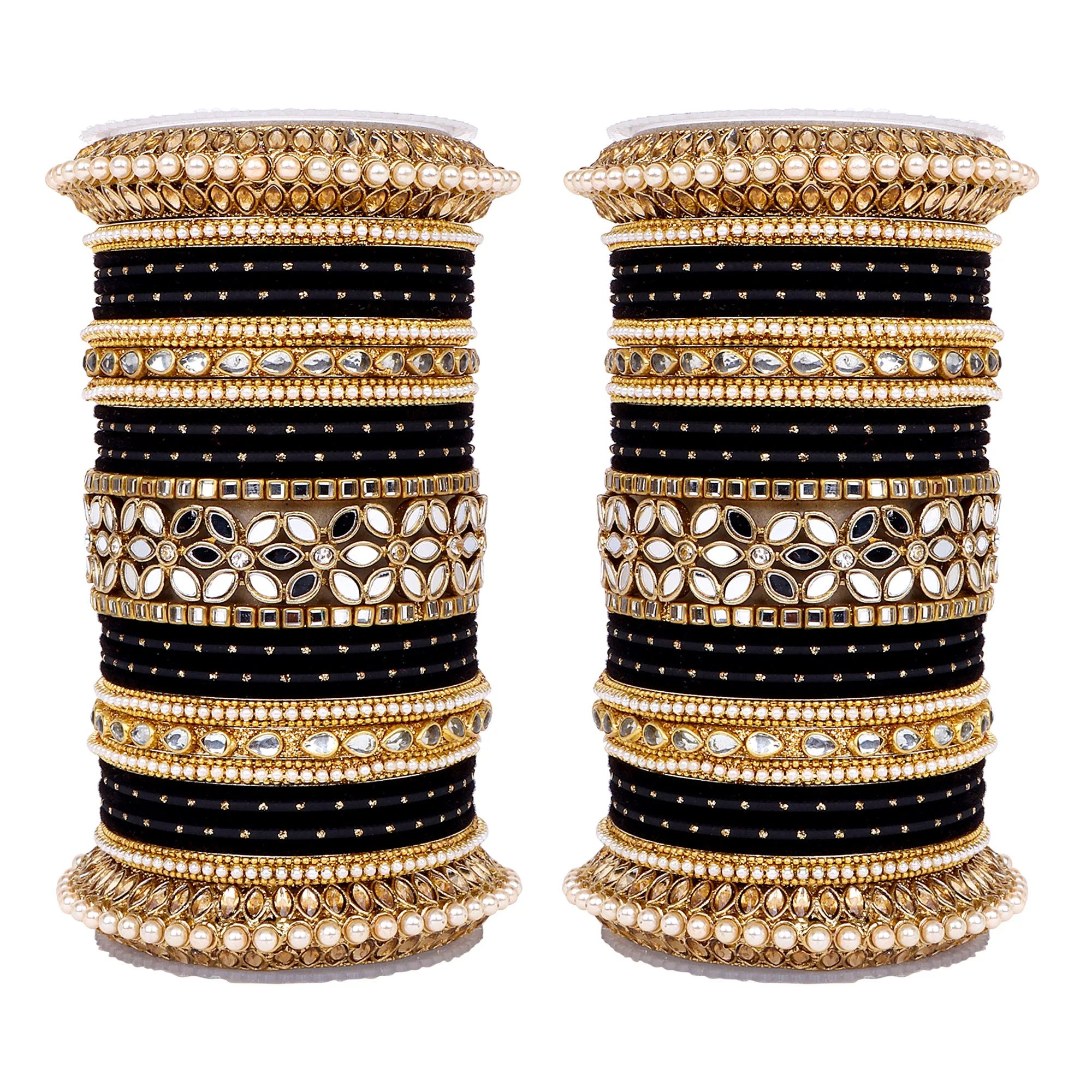 Bridal Bangle Set with Flower Mirror Kada and Pacheli by Leshya