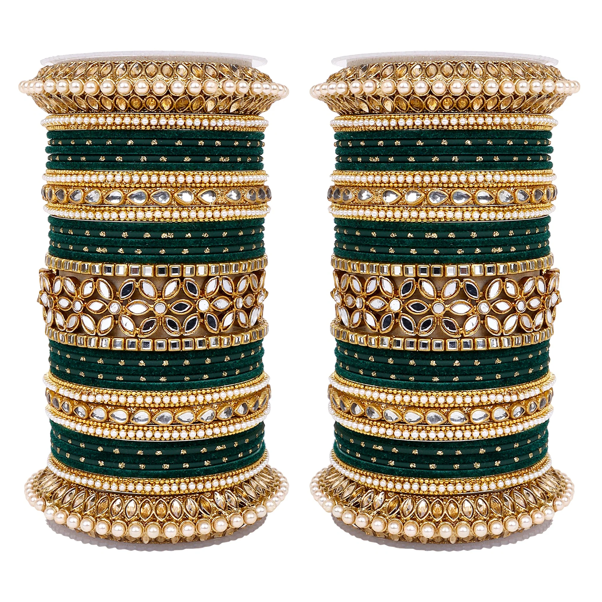 Bridal Bangle Set with Flower Mirror Kada and Pacheli by Leshya - Image 10