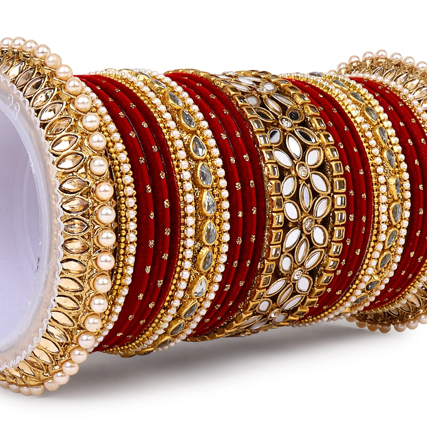 Bridal Bangle Set with Flower Mirror Kada and Pacheli by Leshya - Image 13