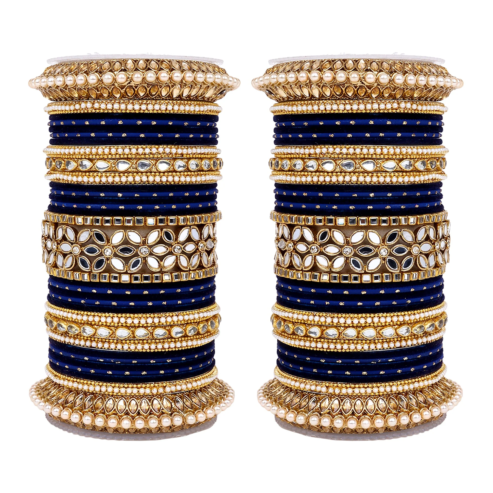 Bridal Bangle Set with Flower Mirror Kada and Pacheli by Leshya - Image 8