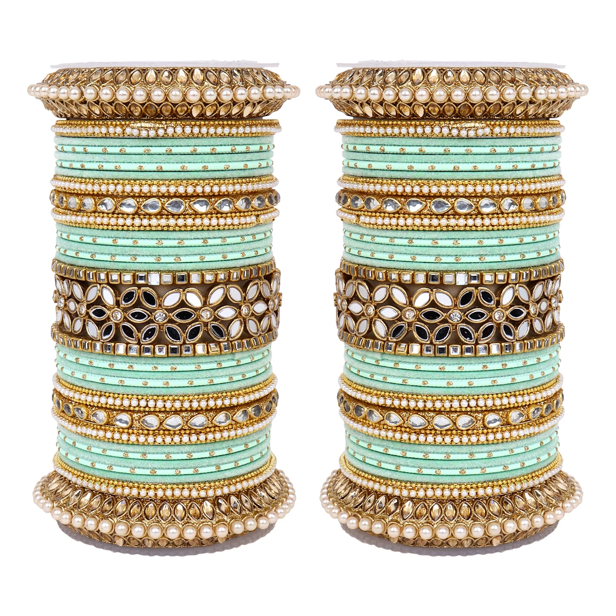 Bridal Bangle Set with Flower Mirror Kada and Pacheli by Leshya - Image 16