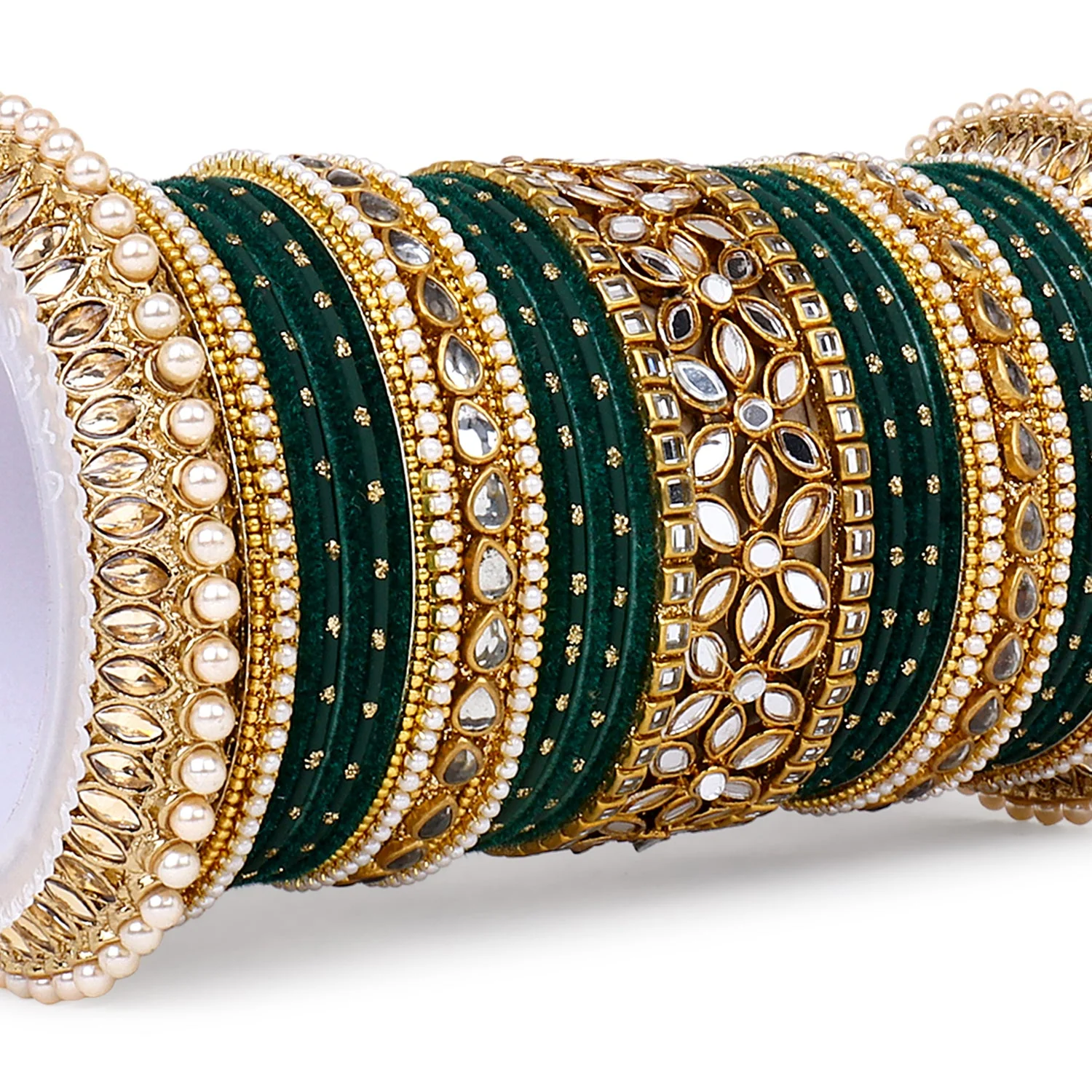 Bridal Bangle Set with Flower Mirror Kada and Pacheli by Leshya - Image 13