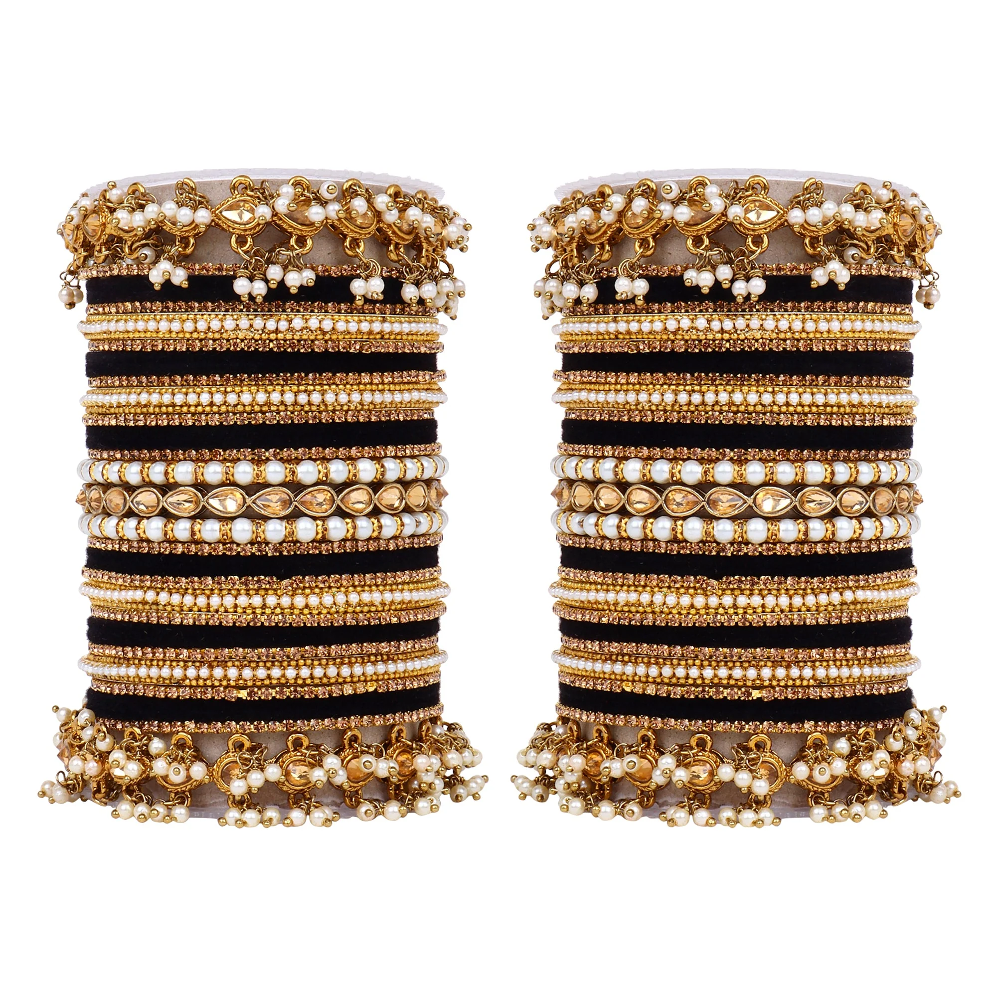 Bridal Bangle set with Pearl and Kundan and Velvet Bangles