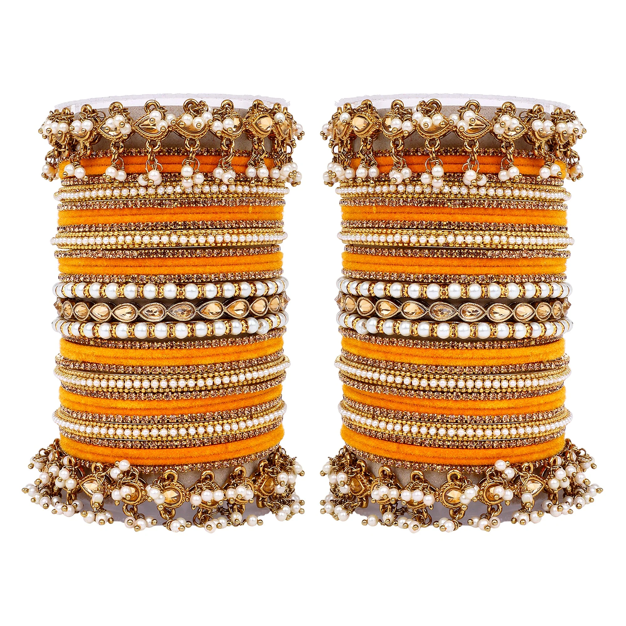Bridal Bangle set with Pearl and Kundan and Velvet Bangles - Image 6