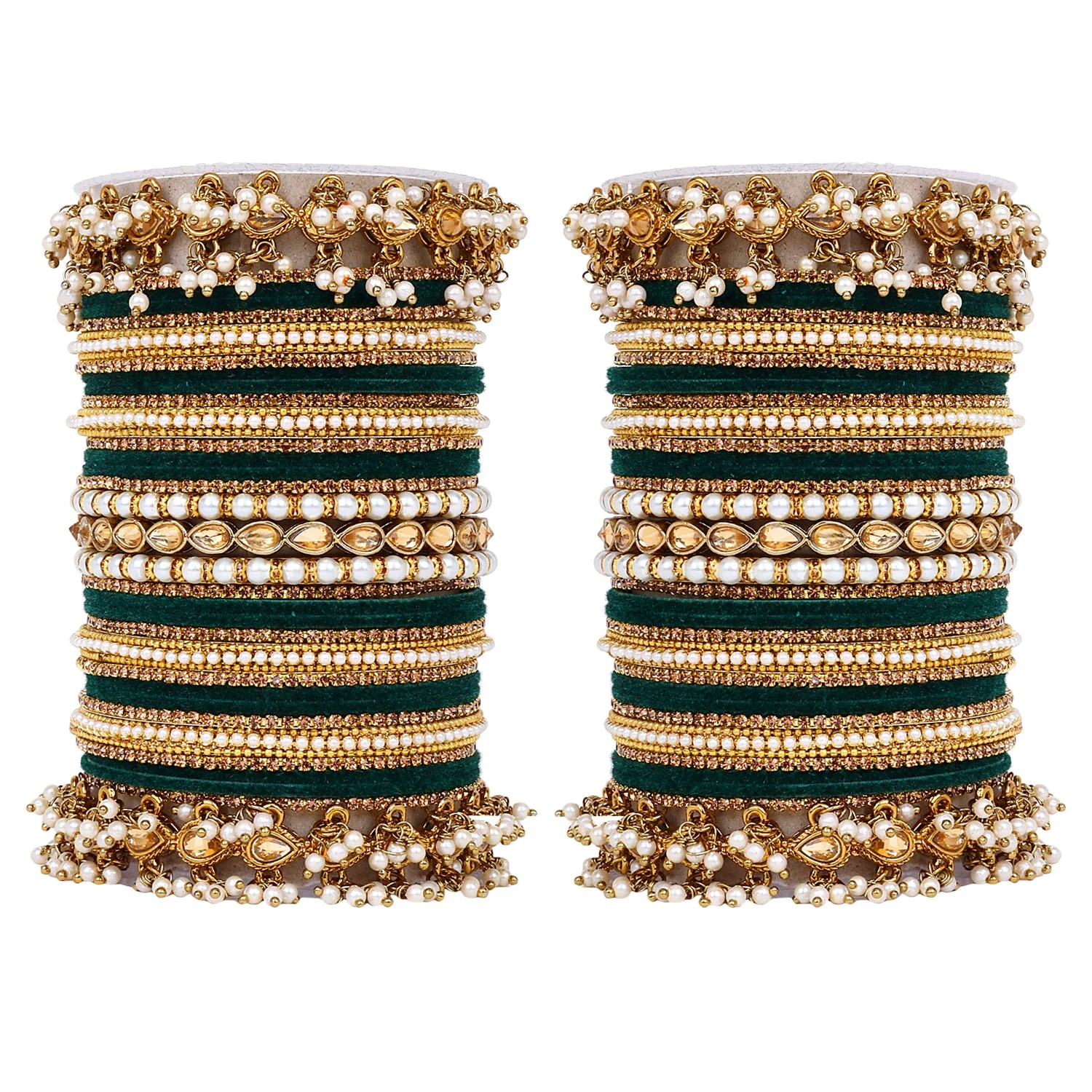 Bridal Bangle set with Pearl and Kundan and Velvet Bangles - Image 8