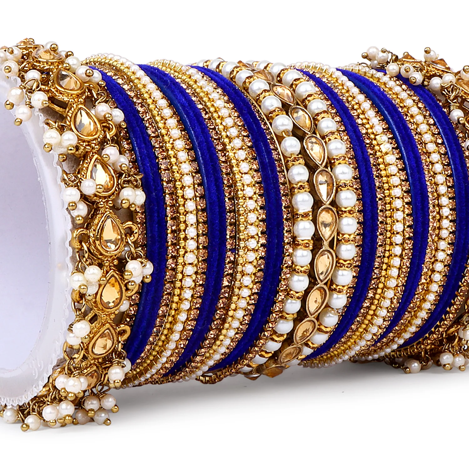 Bridal Bangle set with Pearl and Kundan and Velvet Bangles - Image 14