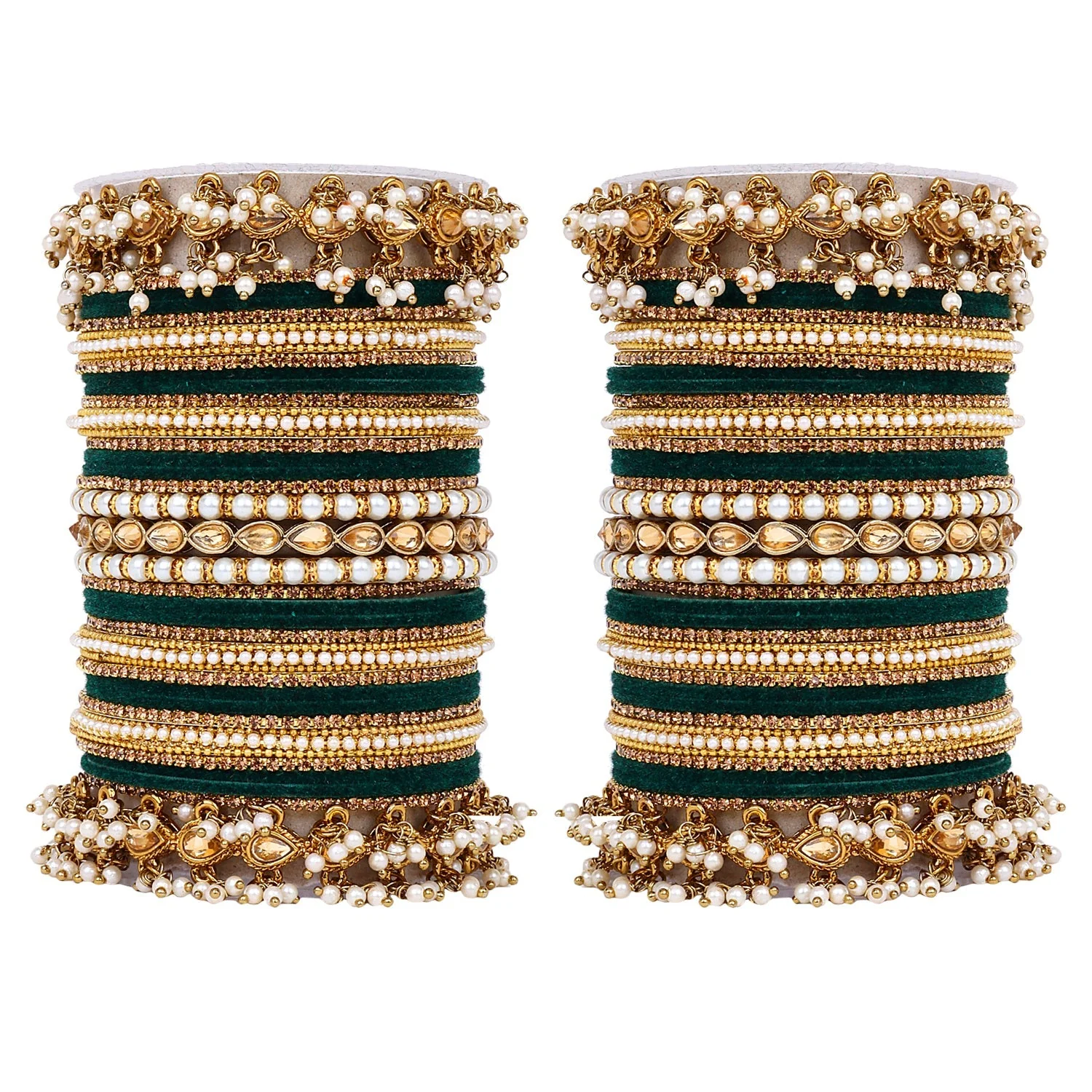 Bridal Bangle set with Pearl and Kundan and Velvet Bangles