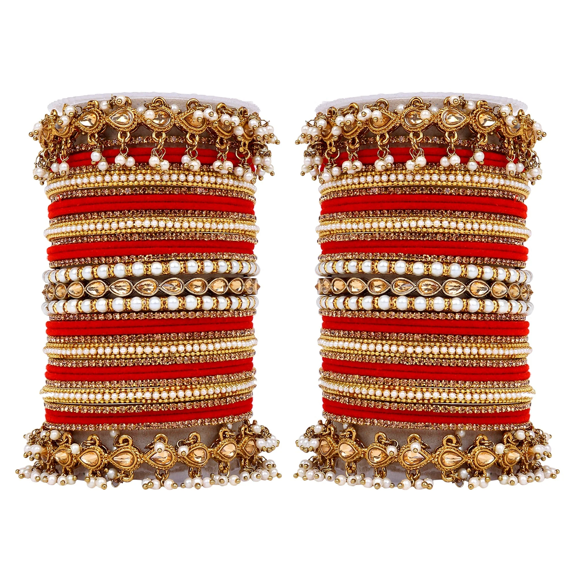 Bridal Bangle set with Pearl and Kundan and Velvet Bangles