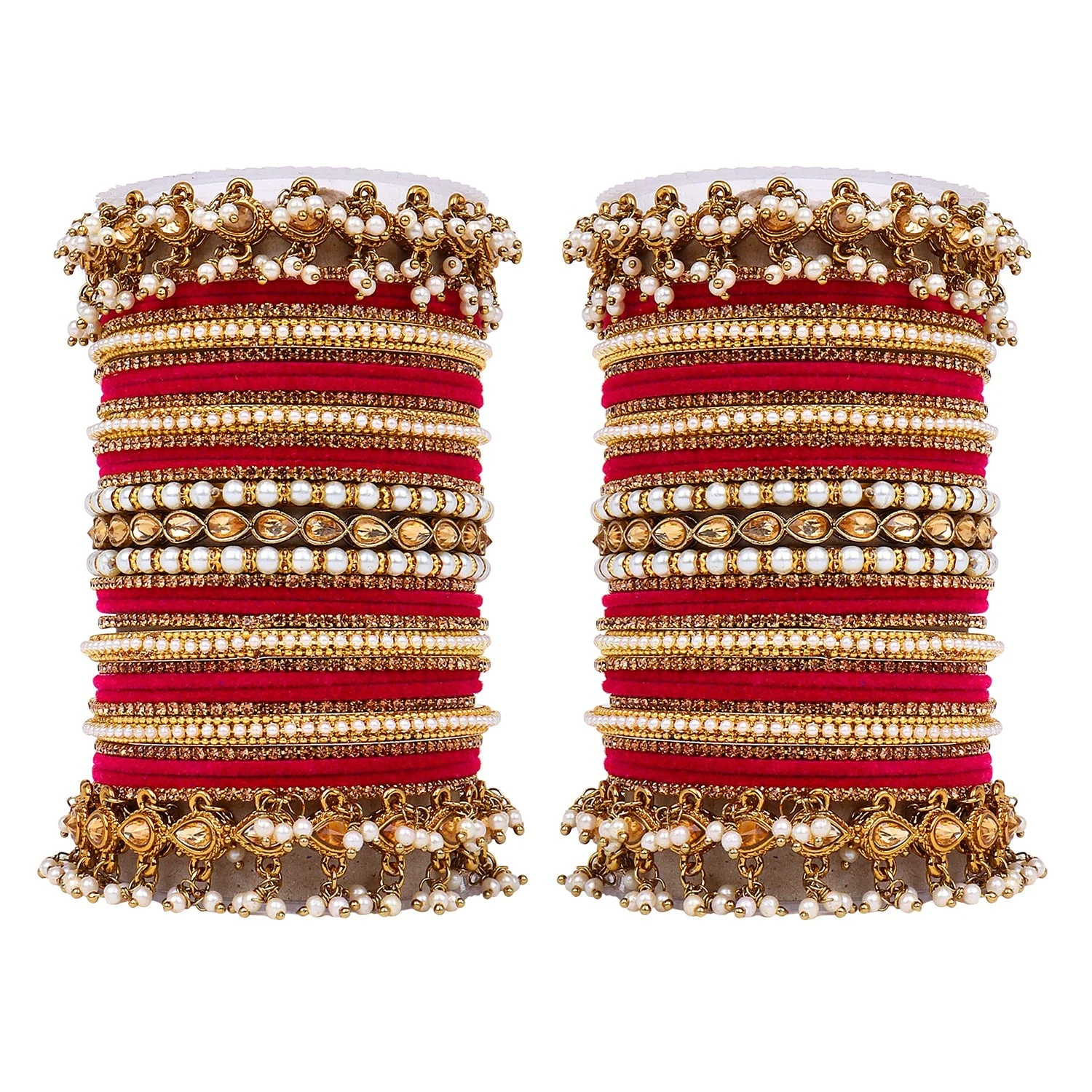 Bridal Bangle set with Pearl and Kundan and Velvet Bangles - Image 5