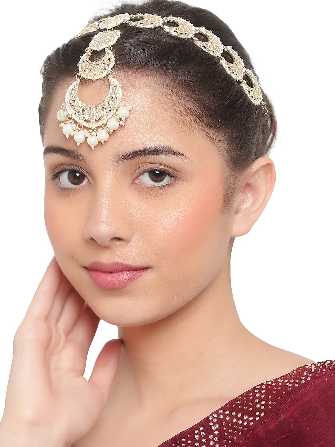 Bridal Kundan Maatha Patti with Maang Tikka for Women by Leshya