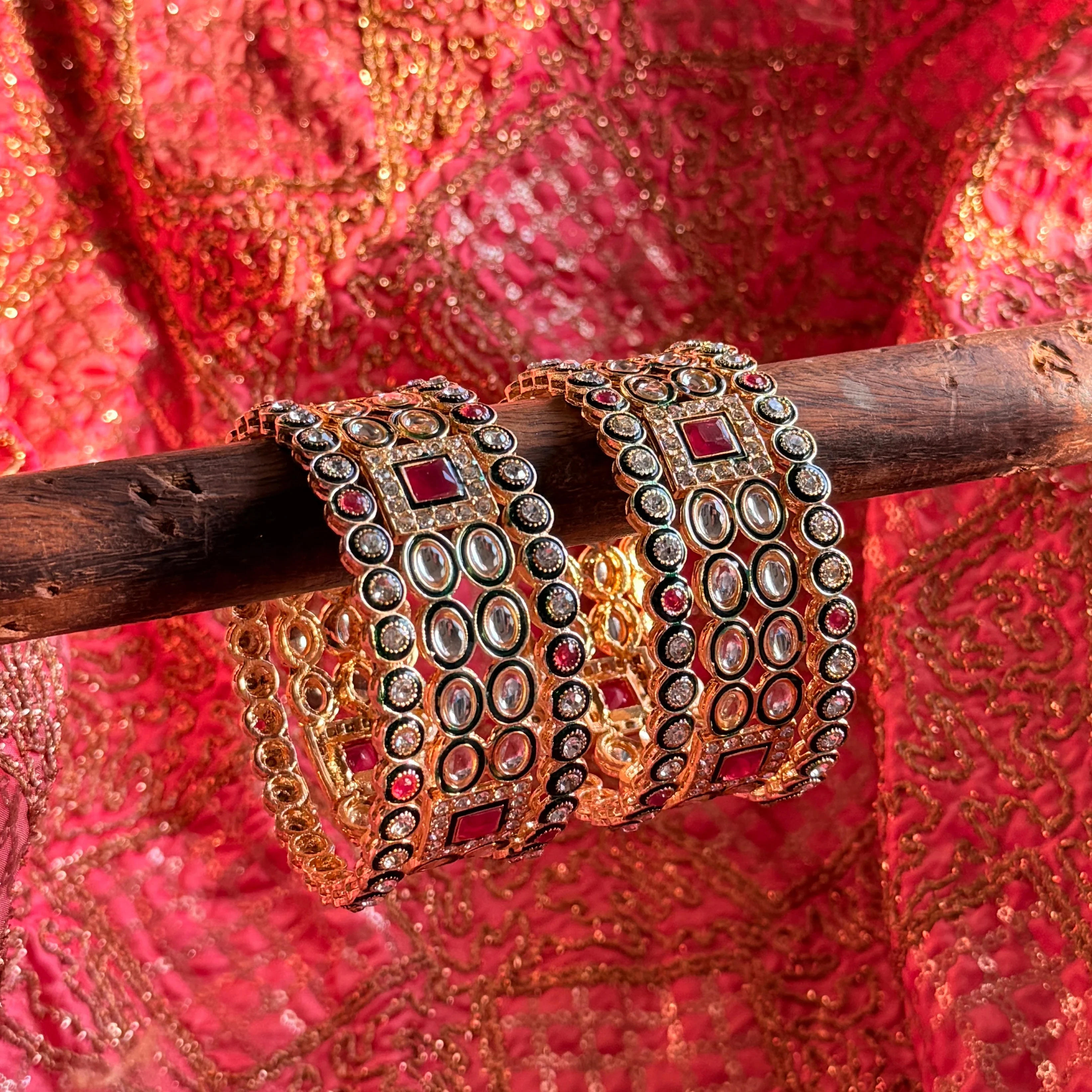 Bridal Kundan Stone Bangle set for two Hands - Image 3