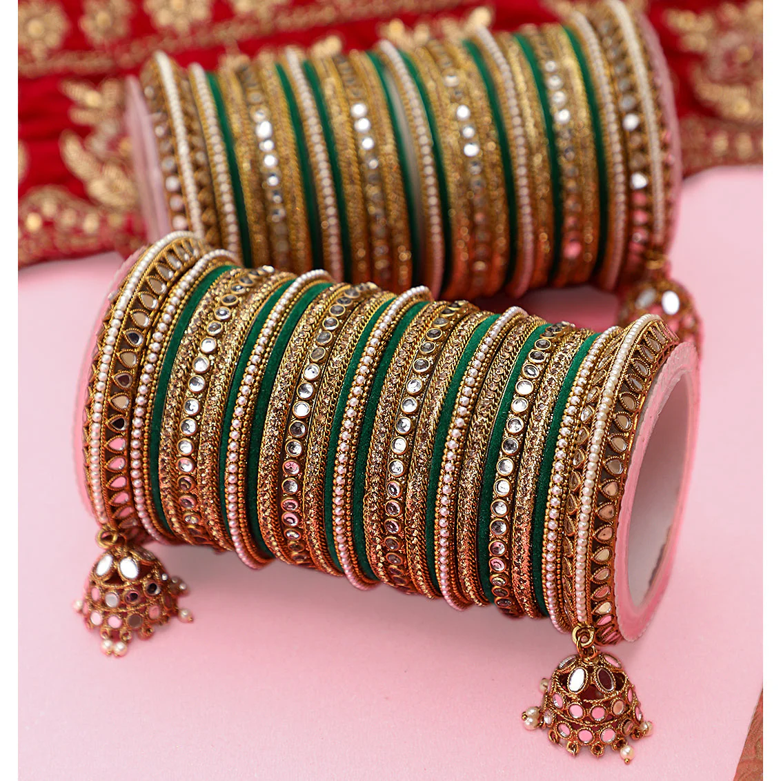 Bridal Mirror Bangle Set with Jhumki by Leshya - Image 6