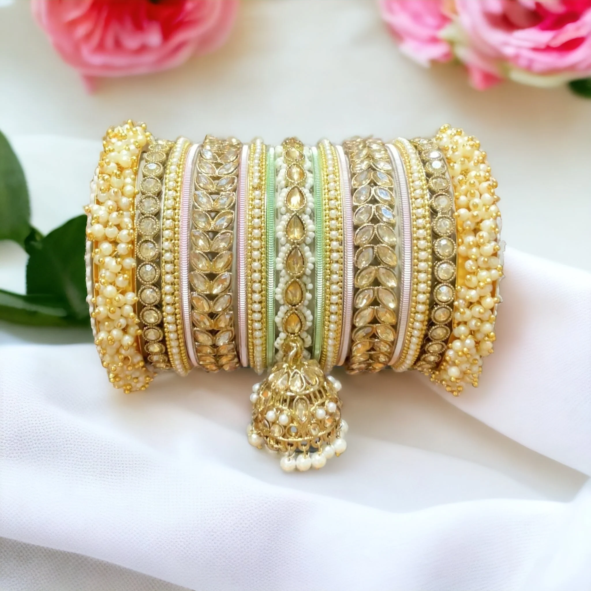 Bridal Stone Bangle Set with Jhumki by Leshya - Image 13