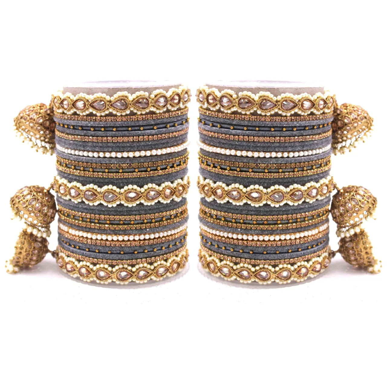 Bridal Tri-Jhumki Bangle Set with Velvet Bangles by Leshya - Image 13