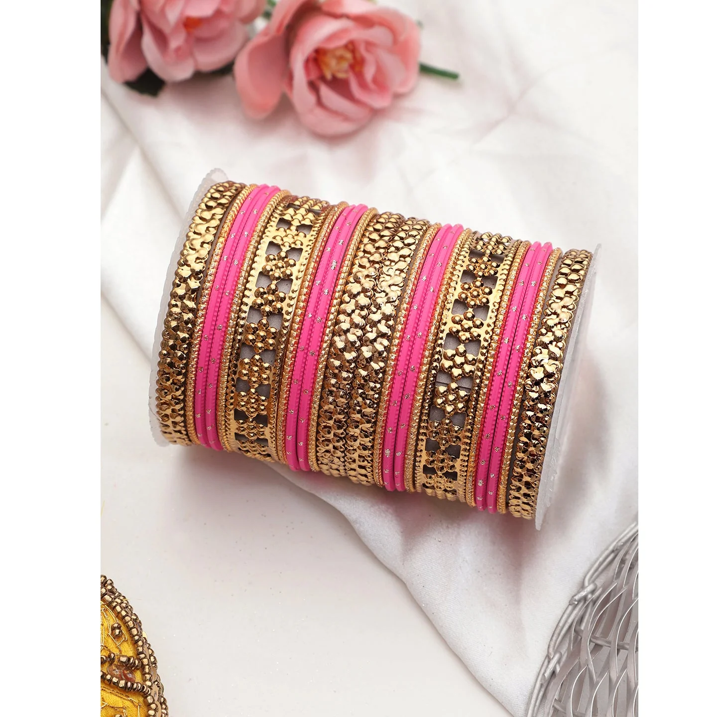 Colored Daily Wear Bangle Set With Flower Jaali Work - Image 3