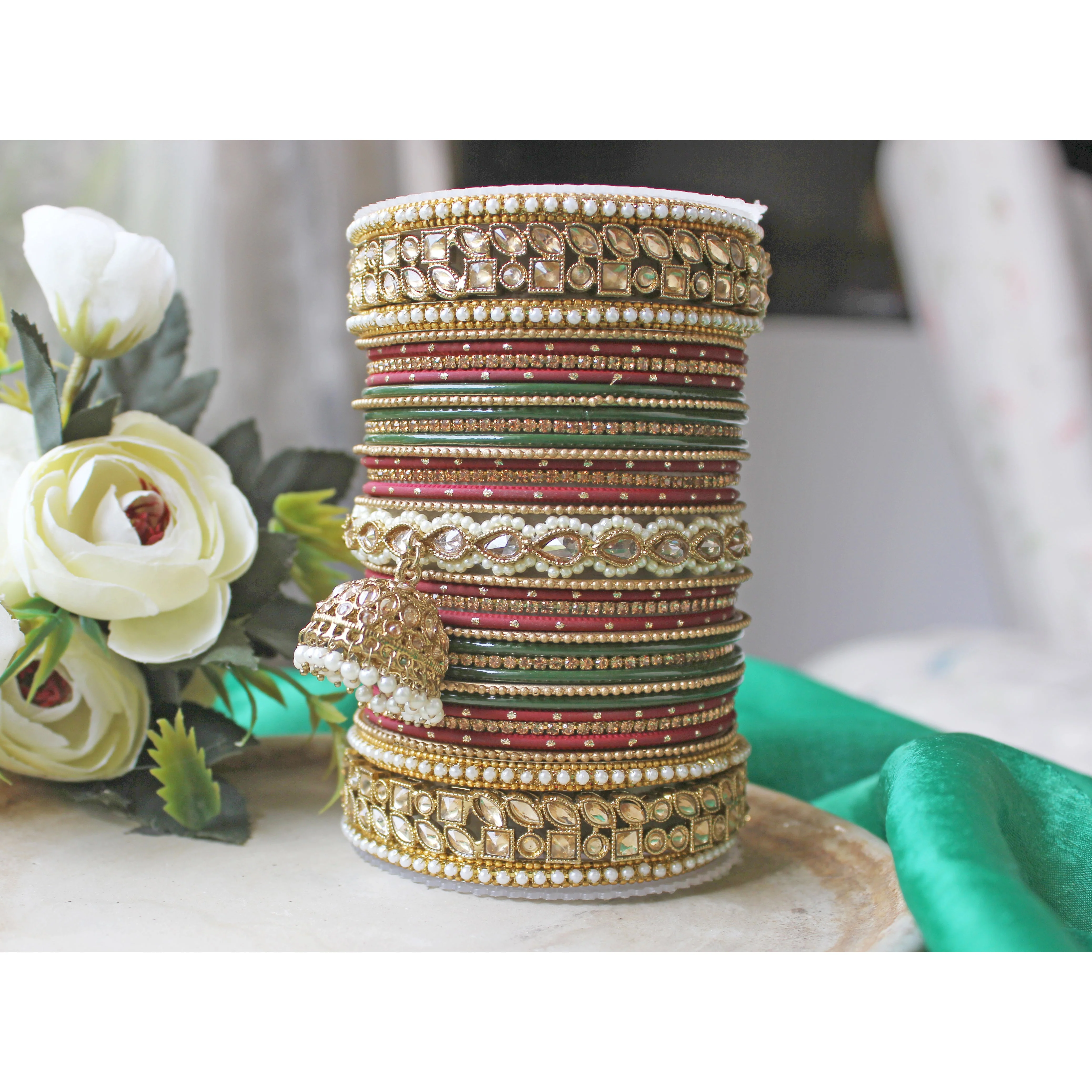 Colourful Jhumki Bangle set with Kundan Border Kada by Leshya Plus size - Image 3
