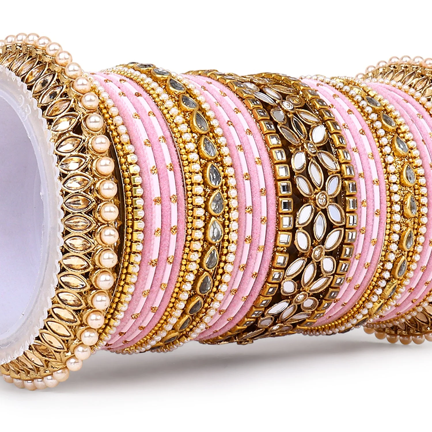 Bridal Bangle Set with Flower Mirror Kada and Pacheli by Leshya - Image 9