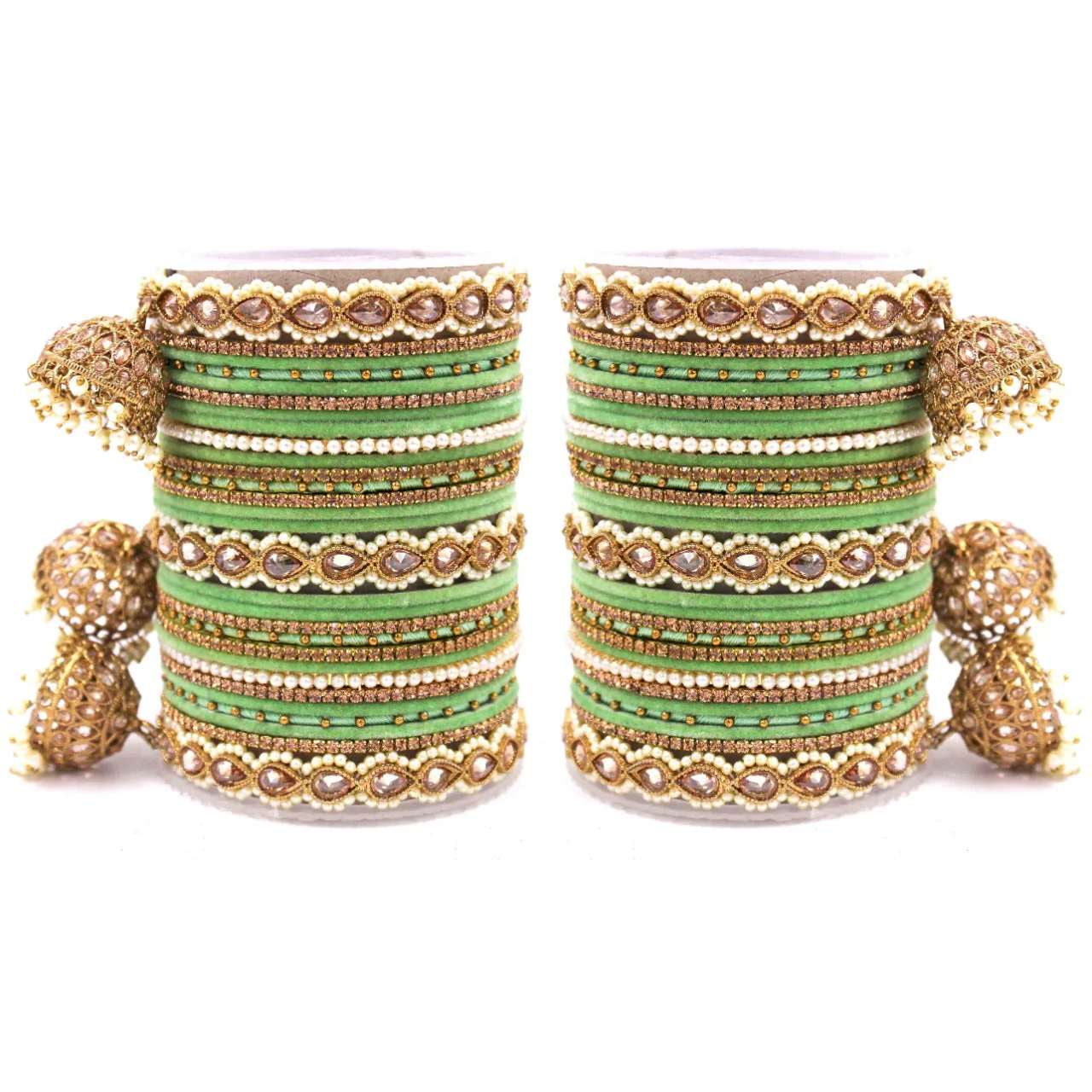 Bridal Tri-Jhumki Bangle Set with Velvet Bangles by Leshya - Image 11