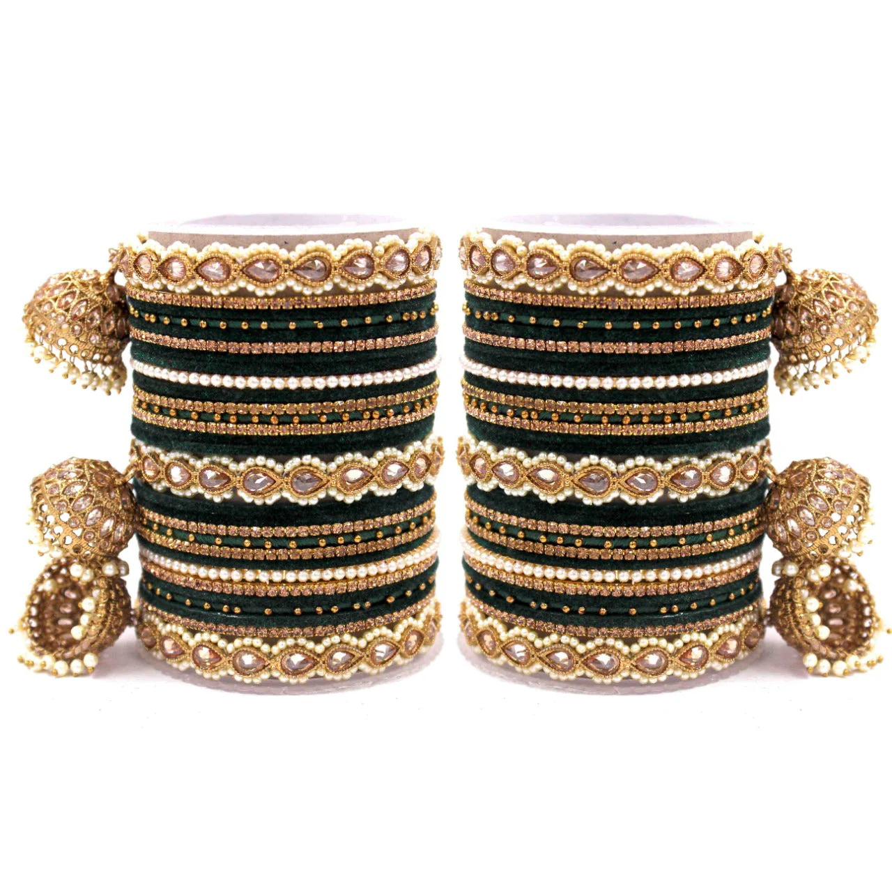 Bridal Tri-Jhumki Bangle Set with Velvet Bangles by Leshya - Image 2