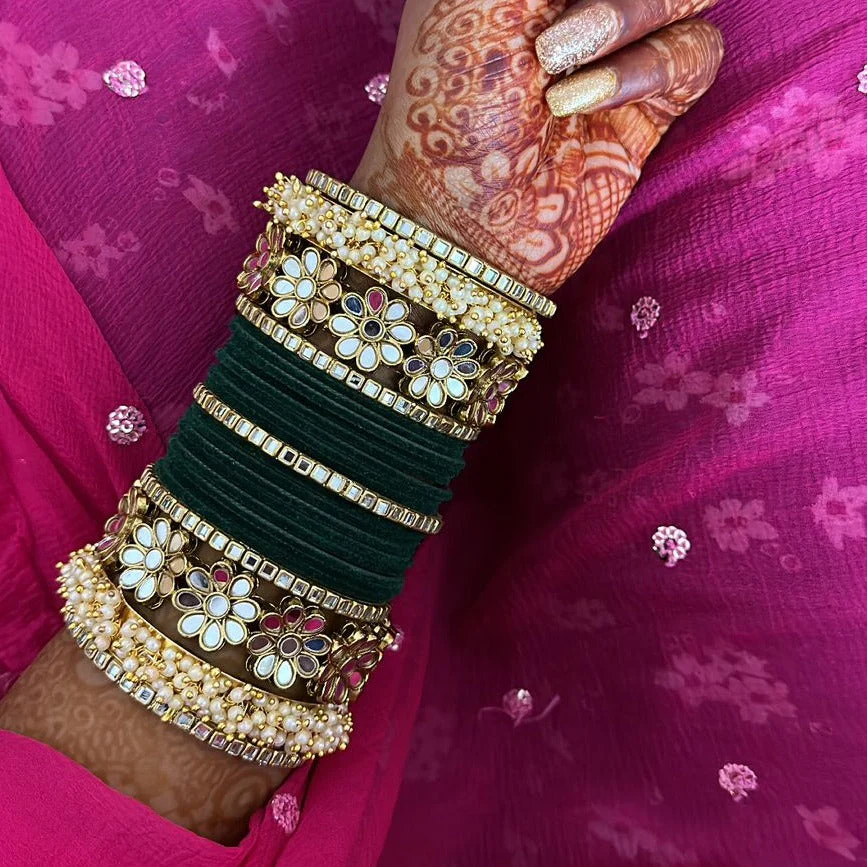 Flower Mirror Bangle Set with Velvet Bangles by Leshya - Image 10