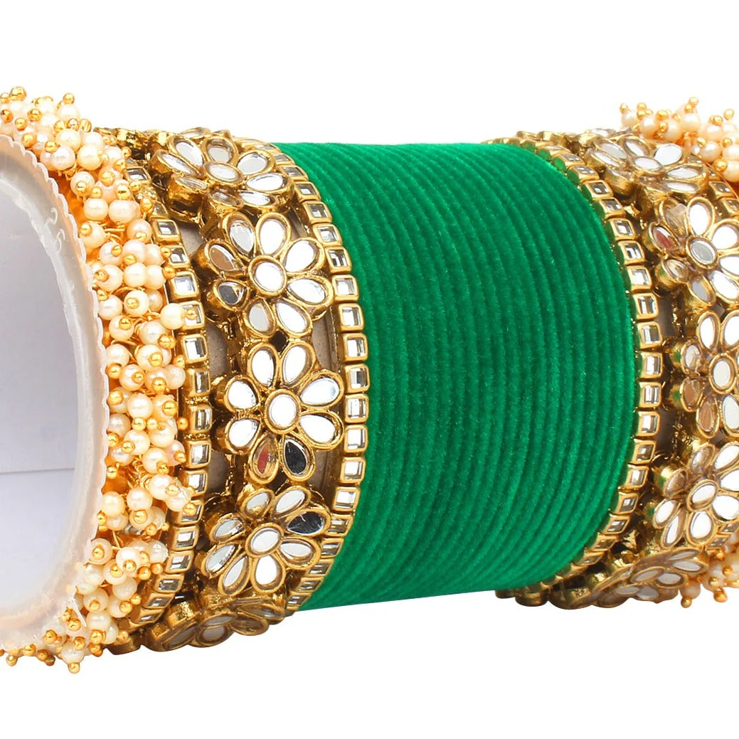 Flower Mirror Bangle Set with Velvet Bangles by Leshya - Image 12