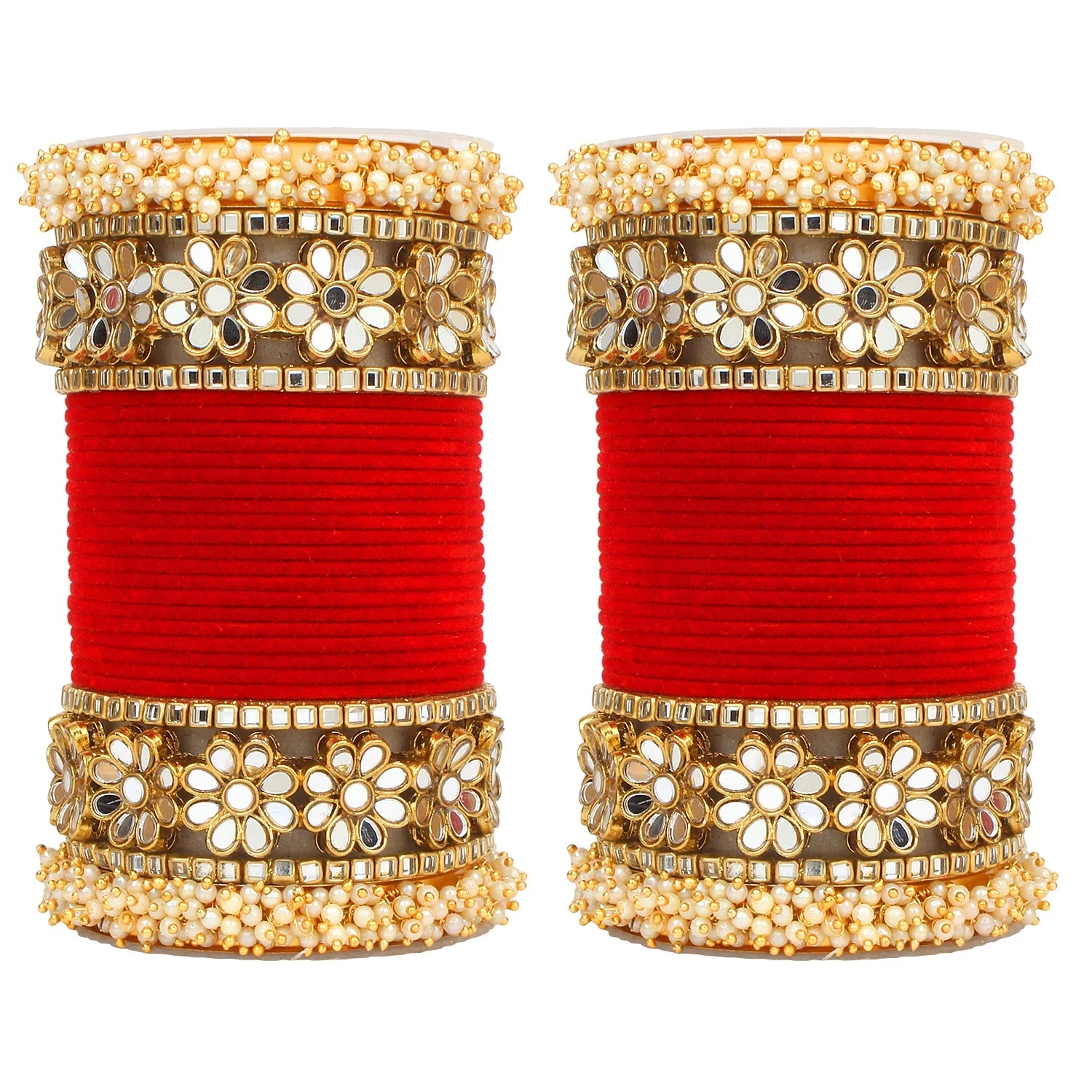 Flower Mirror Bangle Set with Velvet Bangles by Leshya - Image 13