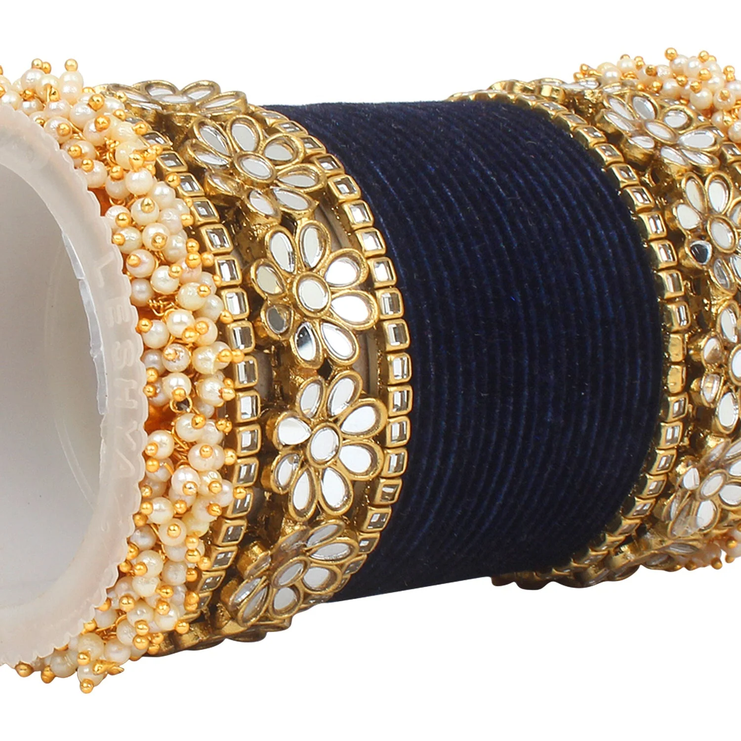 Flower Mirror Bangle Set with Velvet Bangles by Leshya - Image 15