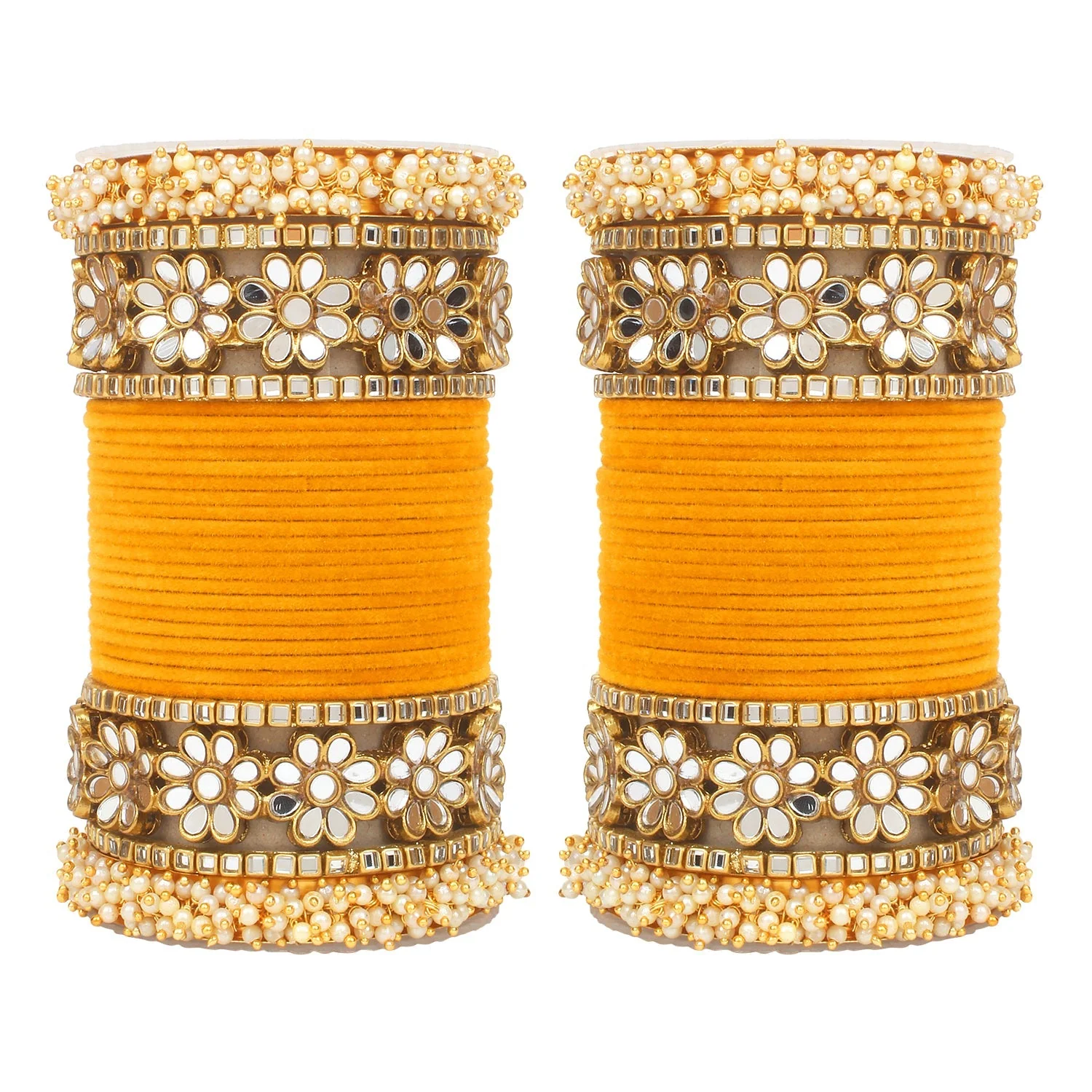 Flower Mirror Bangle Set with Velvet Bangles by Leshya - Image 18