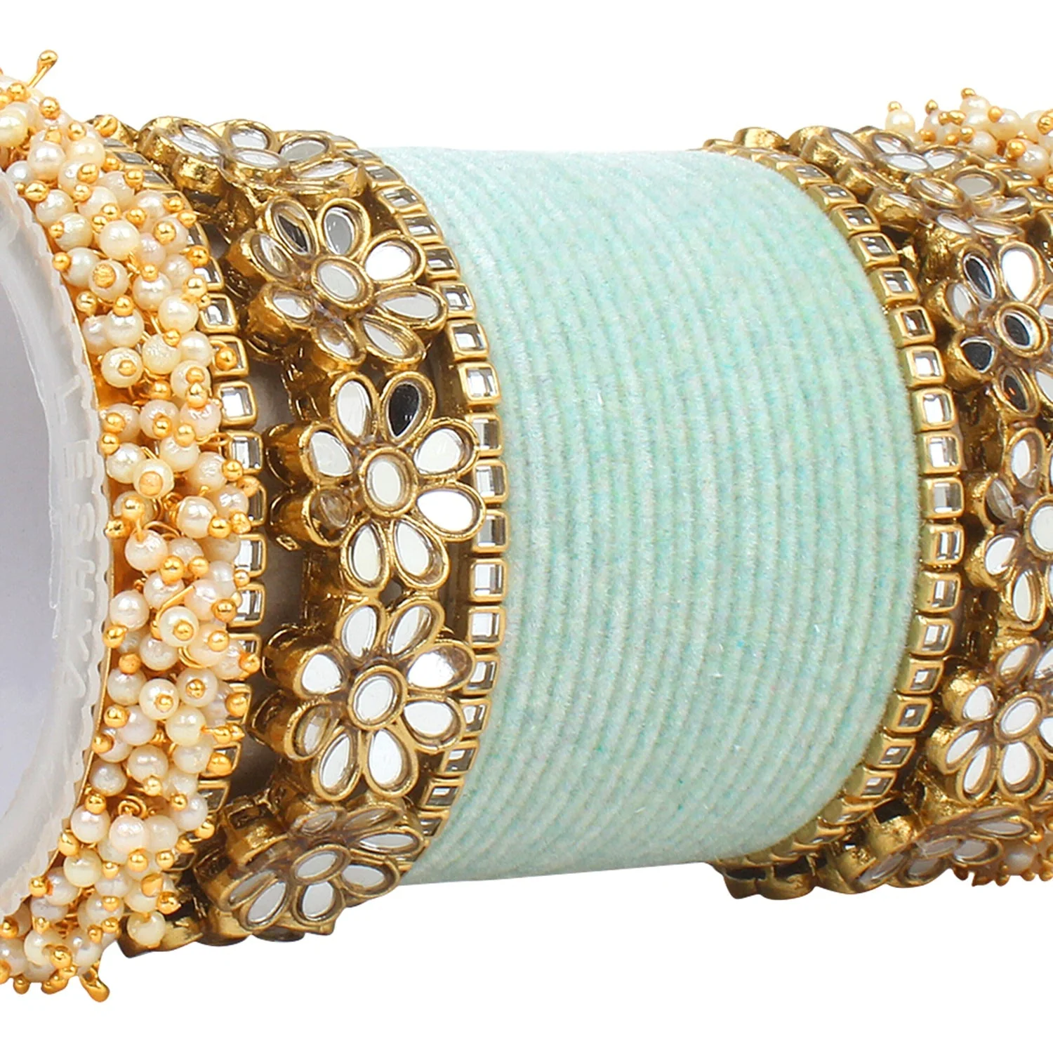 Flower Mirror Bangle Set with Velvet Bangles by Leshya - Image 19