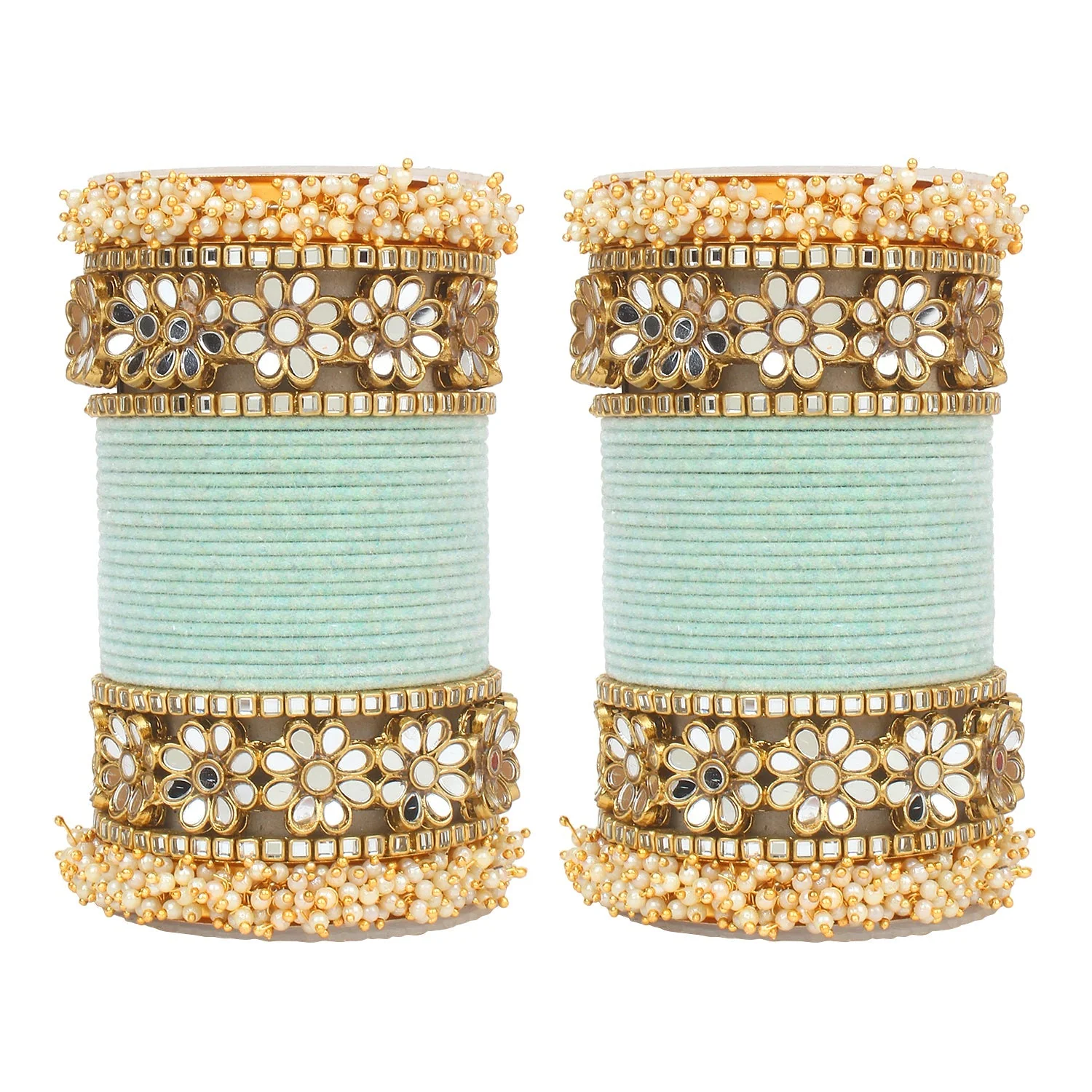 Flower Mirror Bangle Set with Velvet Bangles by Leshya - Image 20