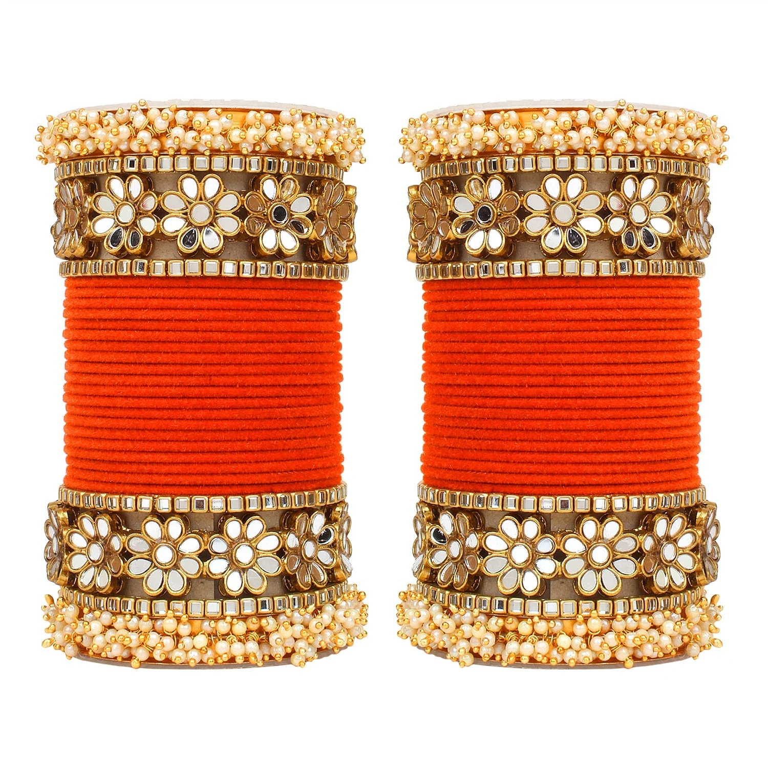 Flower Mirror Bangle Set with Velvet Bangles by Leshya - Image 21