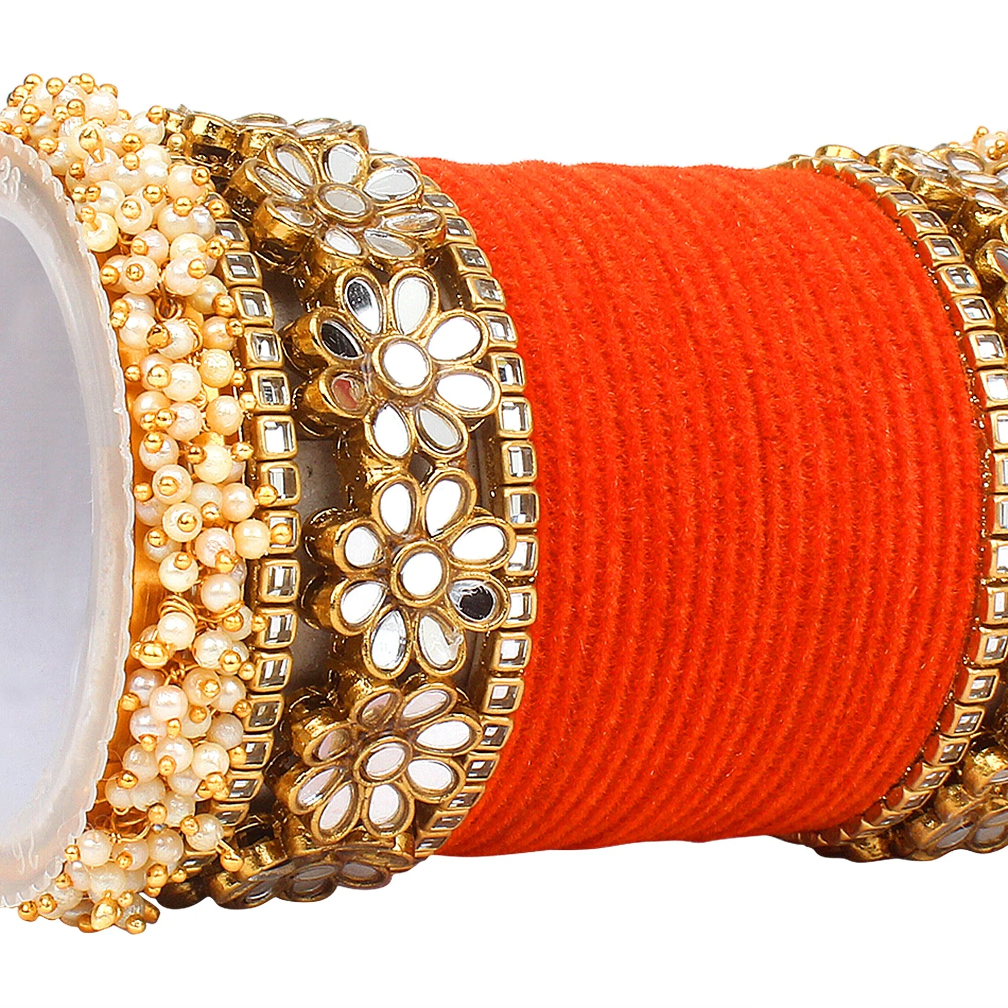 Flower Mirror Bangle Set with Velvet Bangles by Leshya - Image 22