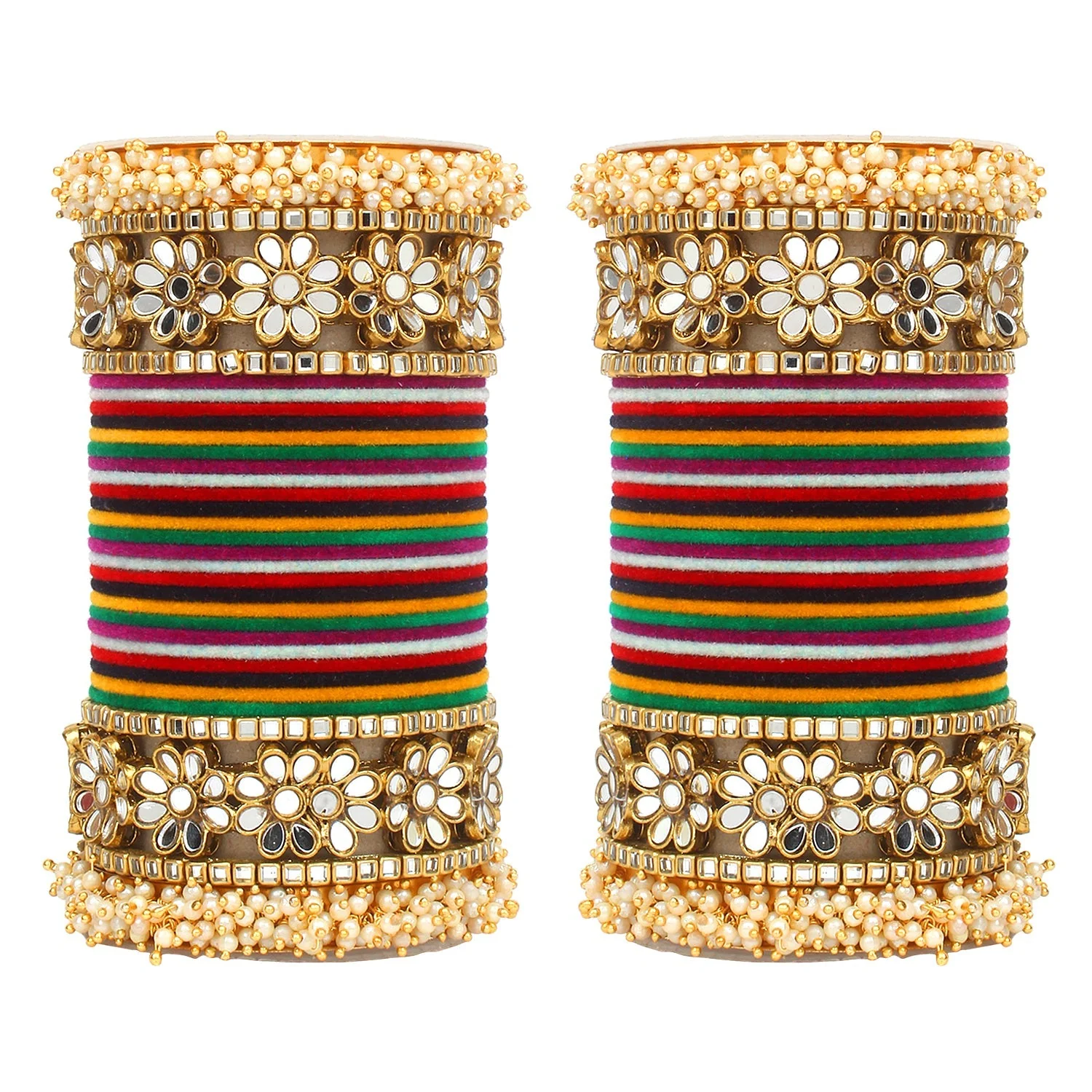 Flower Mirror Bangle Set with Velvet Bangles by Leshya - Image 23