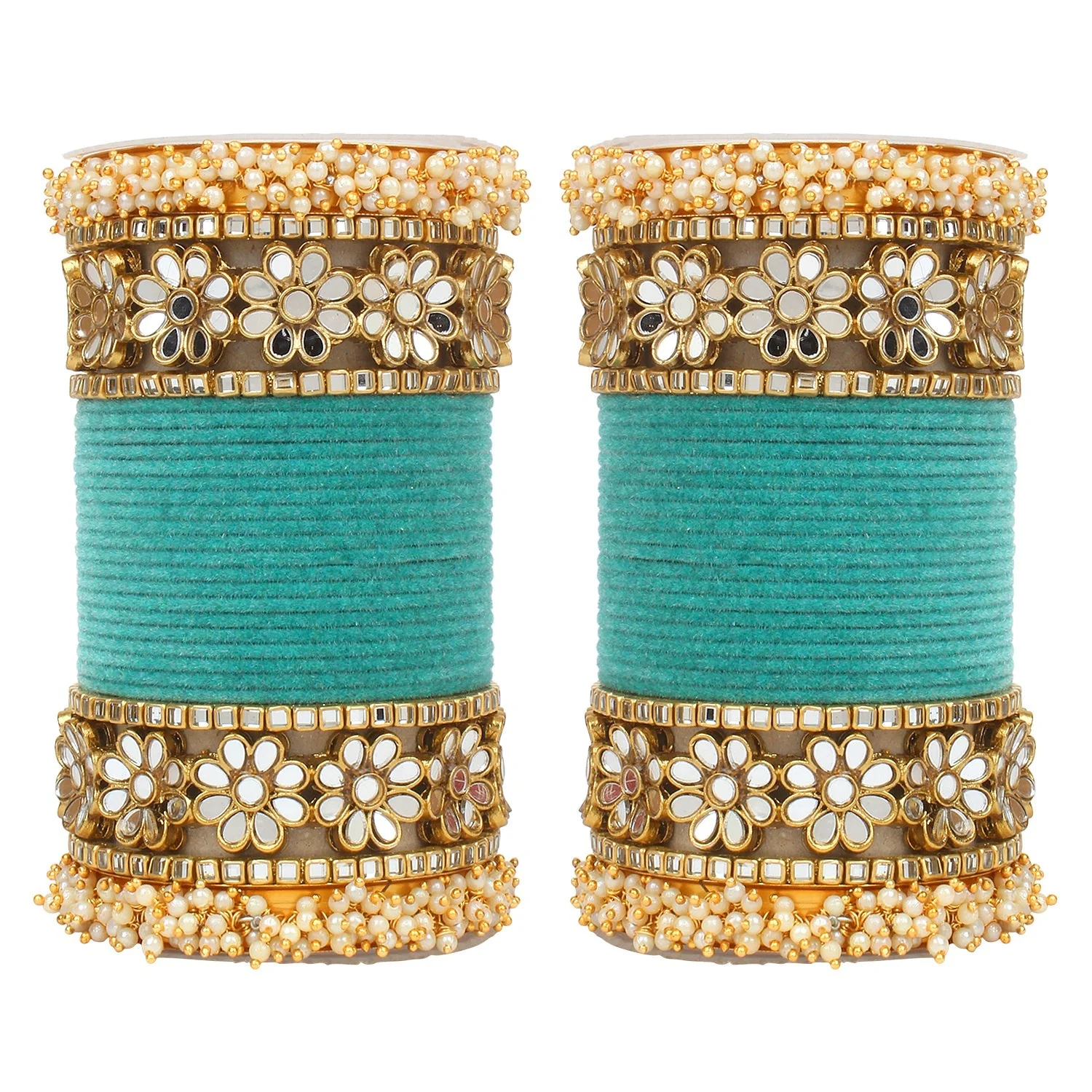 Flower Mirror Bangle Set with Velvet Bangles by Leshya - Image 25