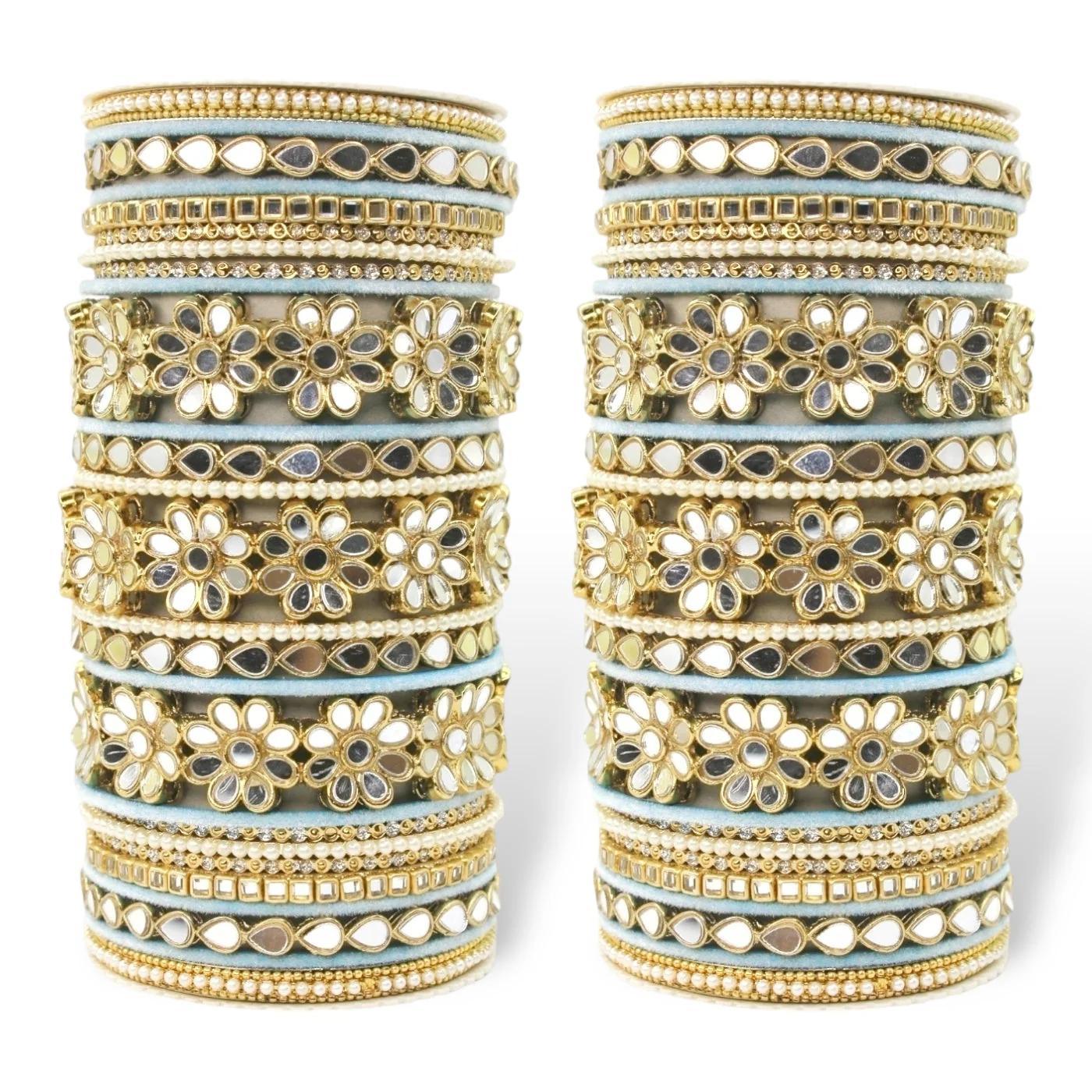 Mirrored Bridal Bangle Set with Silk thread Bangles by Leshya - Image 3