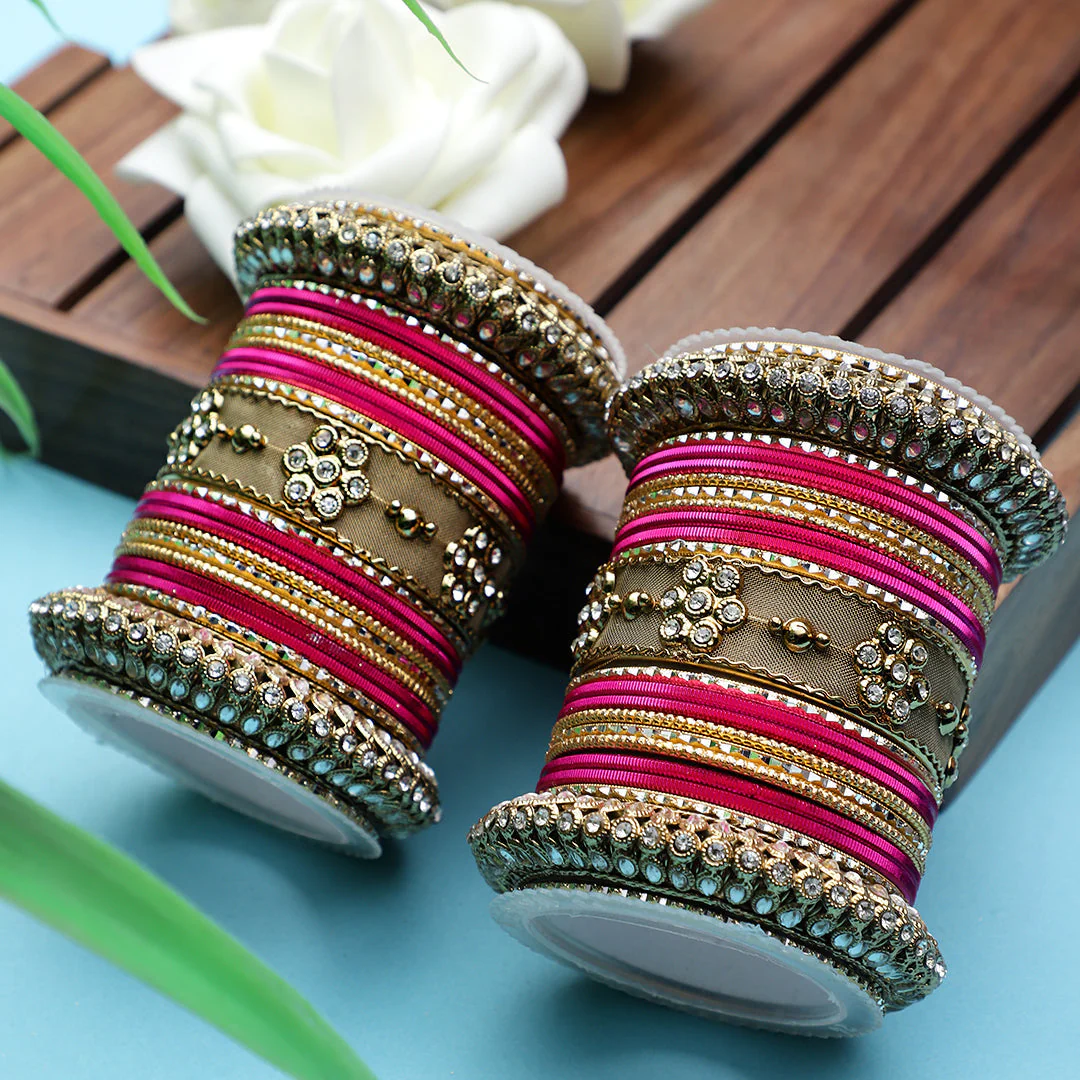 One Hand Multi-Colored Velvet Textured Bangle Set - Image 2