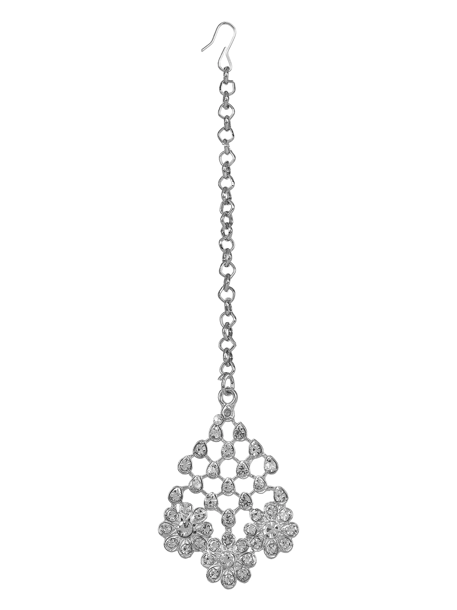 Silver Oxidized Necklace with Earring and Maang Tikka by Leshya - Image 4