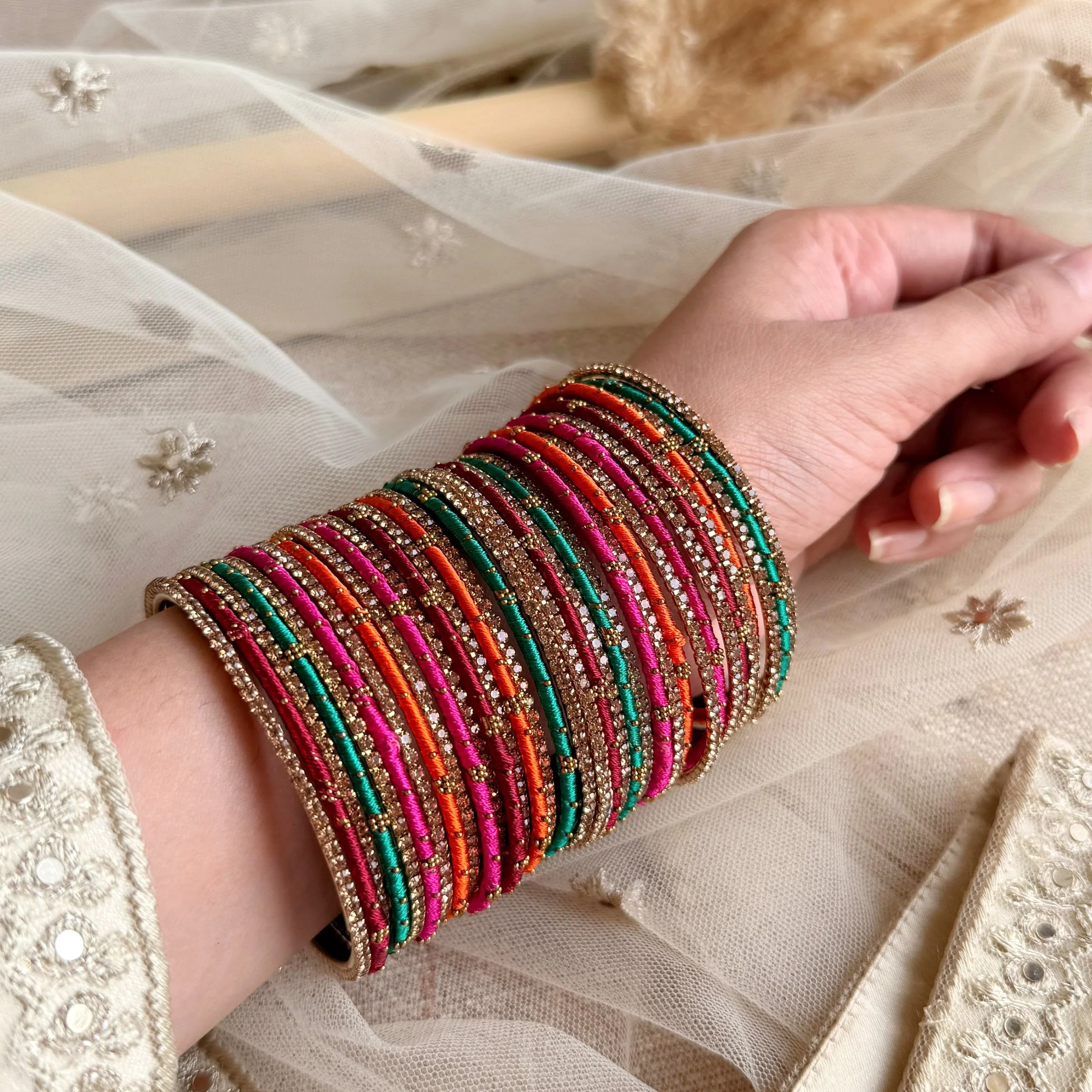 Elegant Colored Thread Bangle Set - Image 2