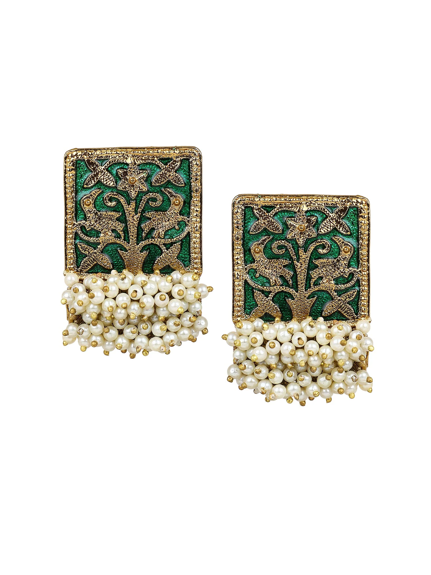 Enamel Earring with Gajra Pearl Border by Leshya